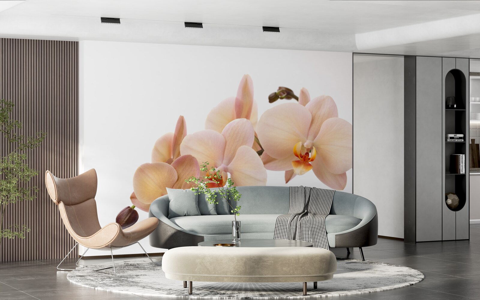 Papier peint branche isolée d'une orchidée pêche
