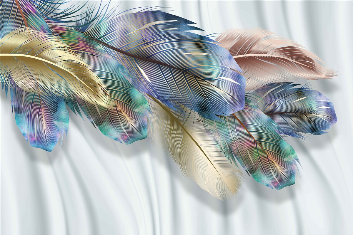Papier peint plumes extravagantes sur fond blanc pur