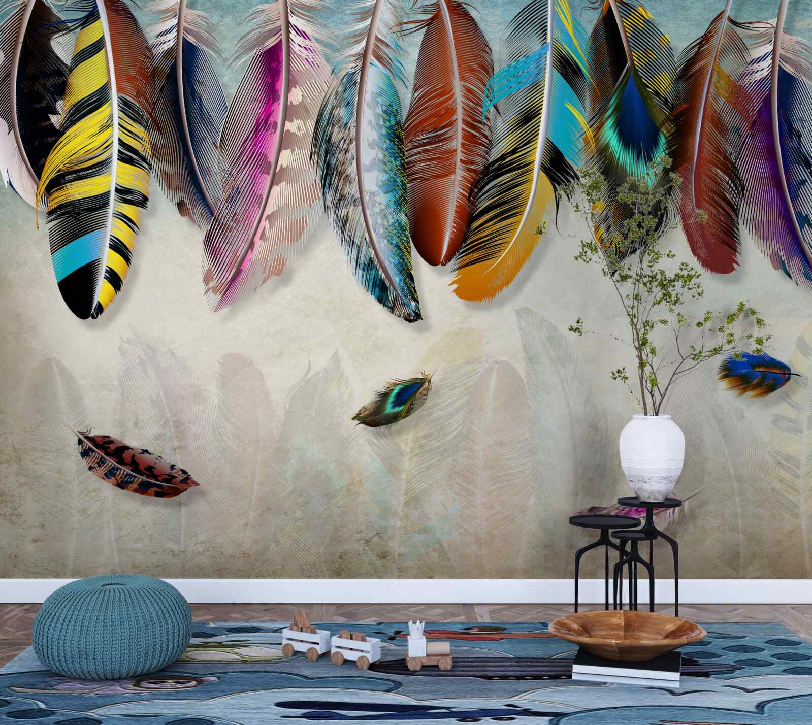 Papier peint élégant, design, plumage brillant
