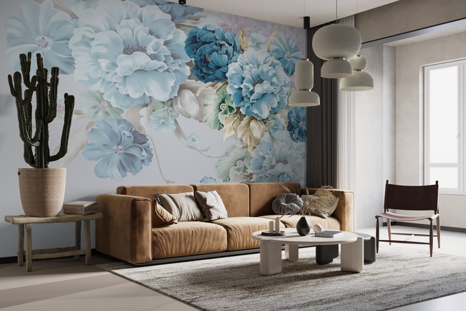 Papier peint la composition contient des fleurs lilas et bleues