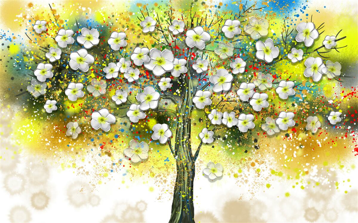 Papier peint arbre vert, fleuri et succulent