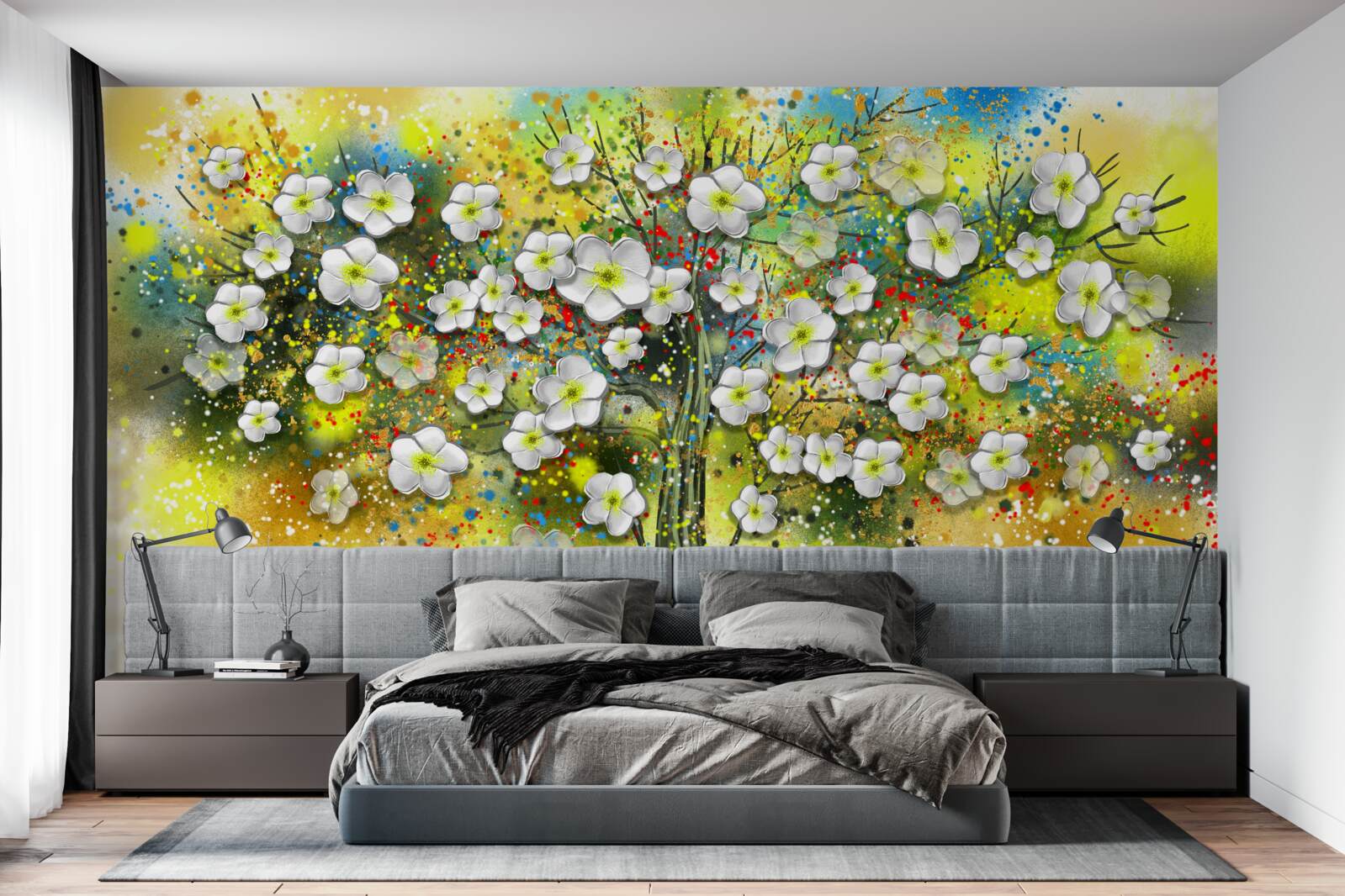 Papier peint arbre vert, fleuri et succulent