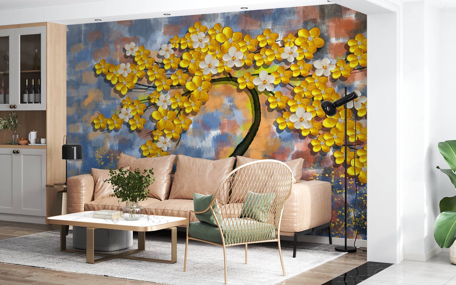 Papier peint les nuances de jaune de l'automne sur les branches des arbres