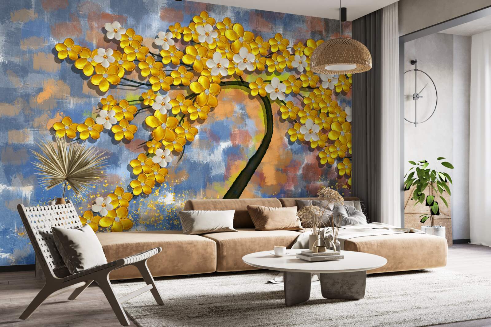 Papier peint les nuances de jaune de l'automne sur les branches des arbres