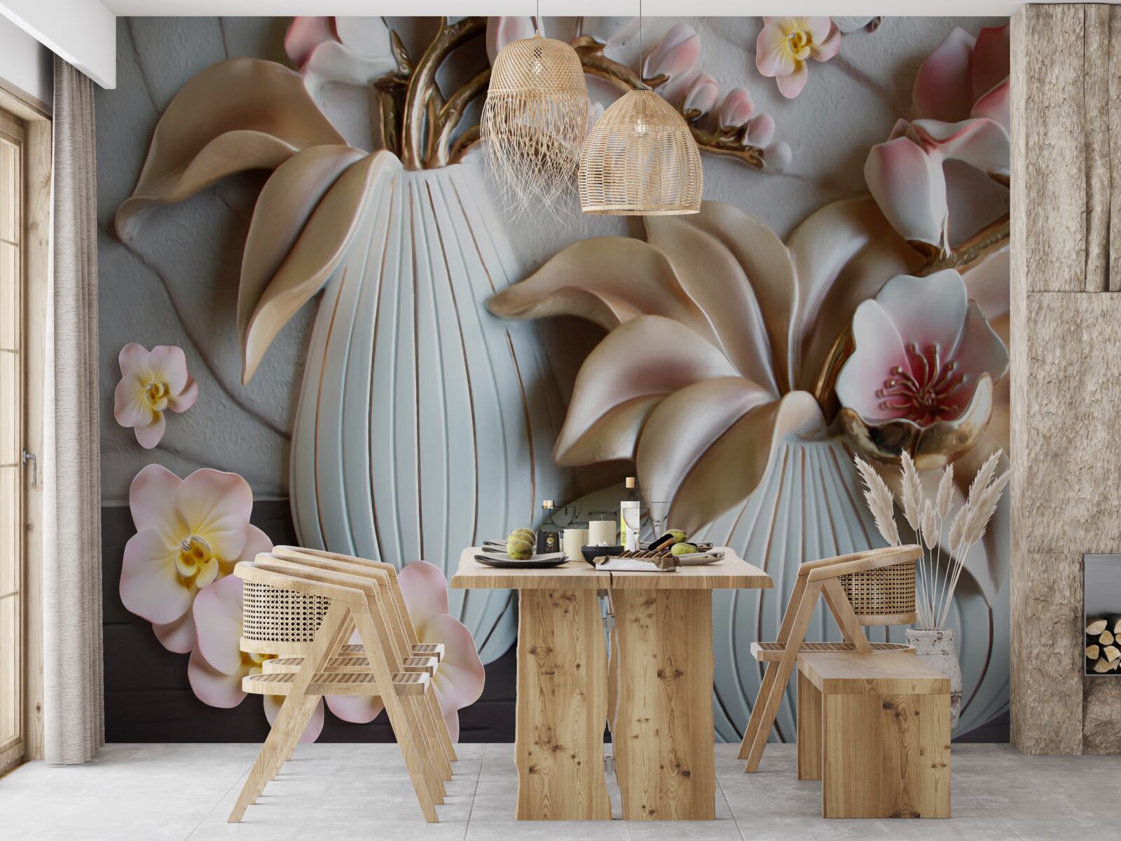 Papier peint divers vases à orchidées blancs