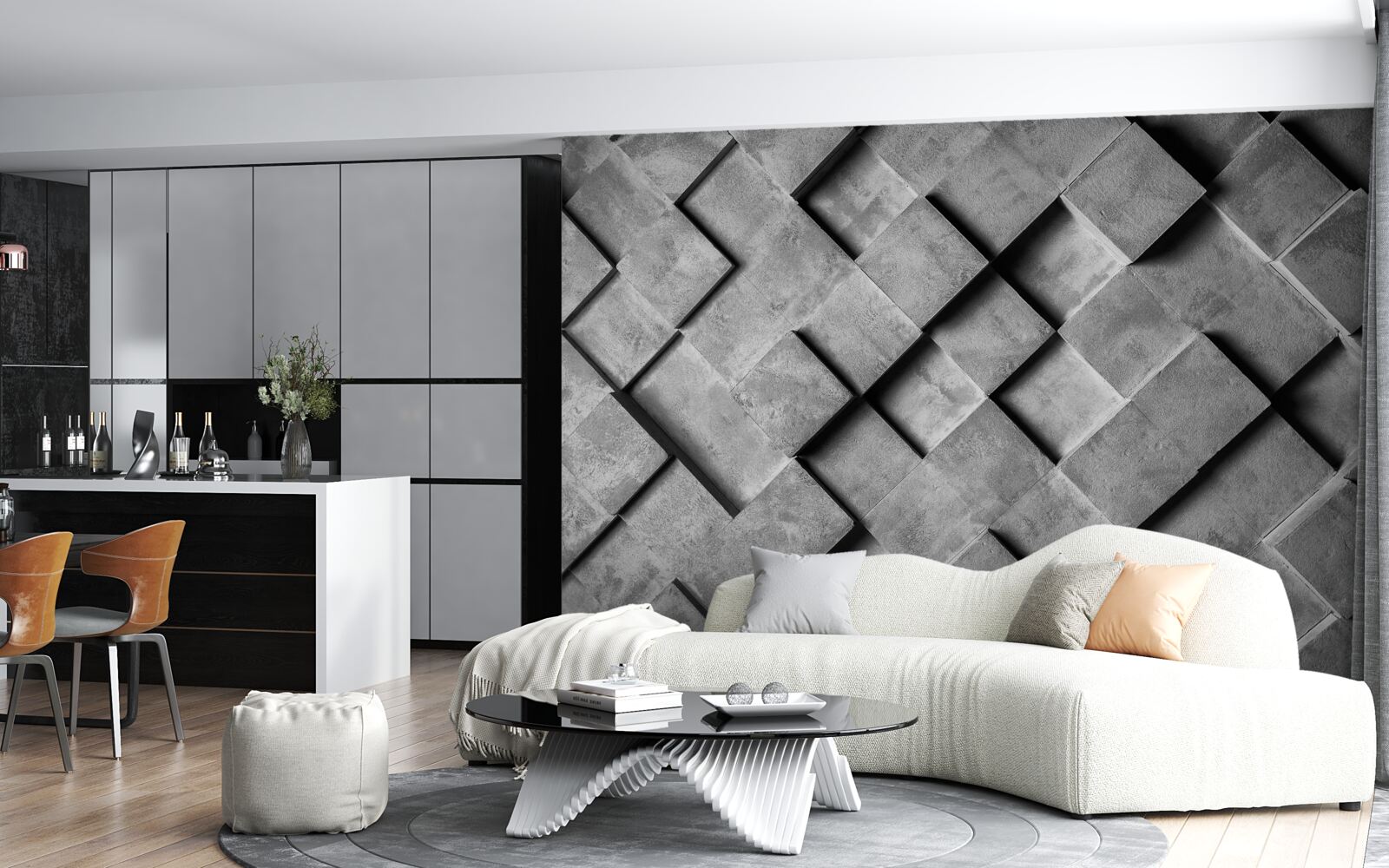 Papier peint rectangles 3D en gris