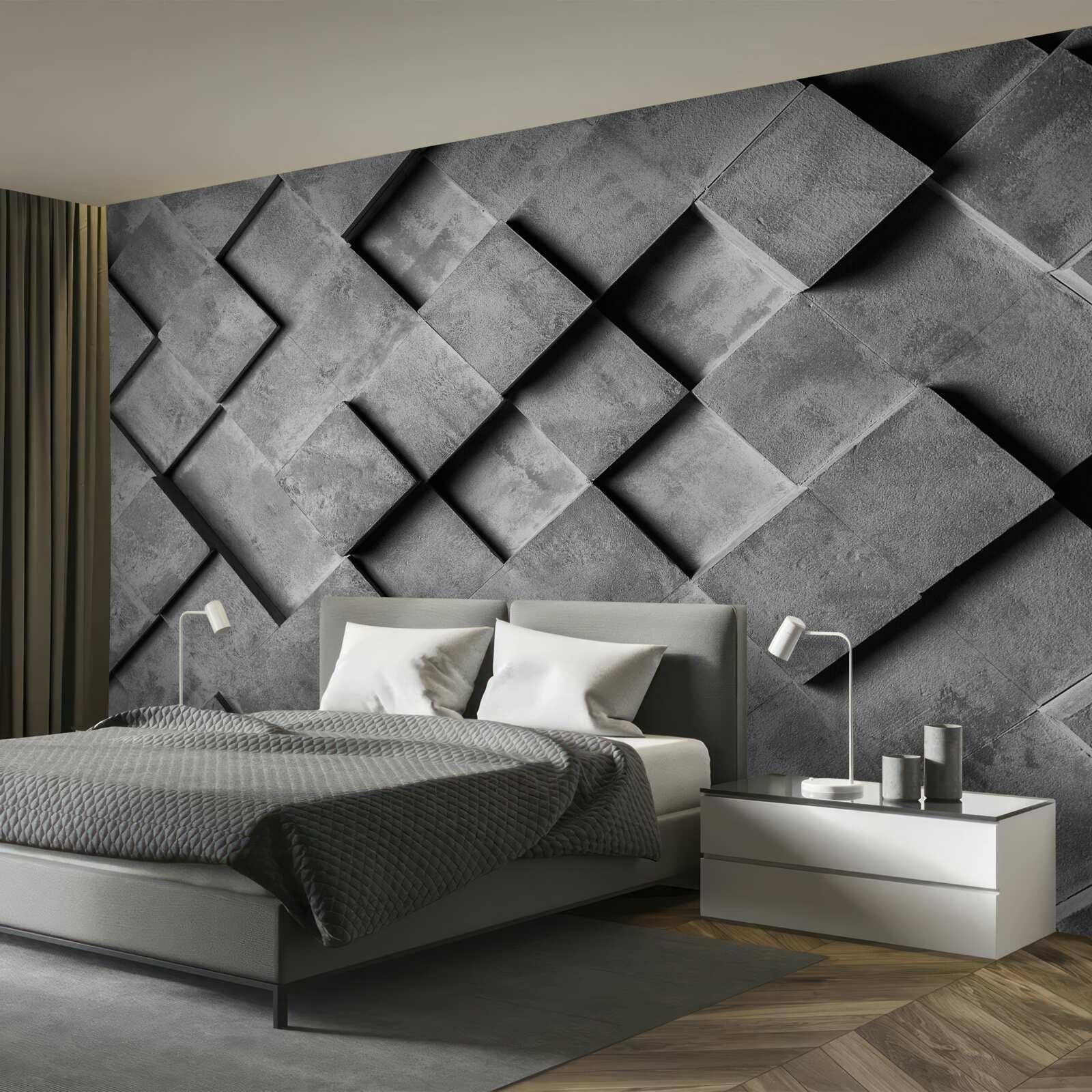 Papier peint rectangles 3D en gris