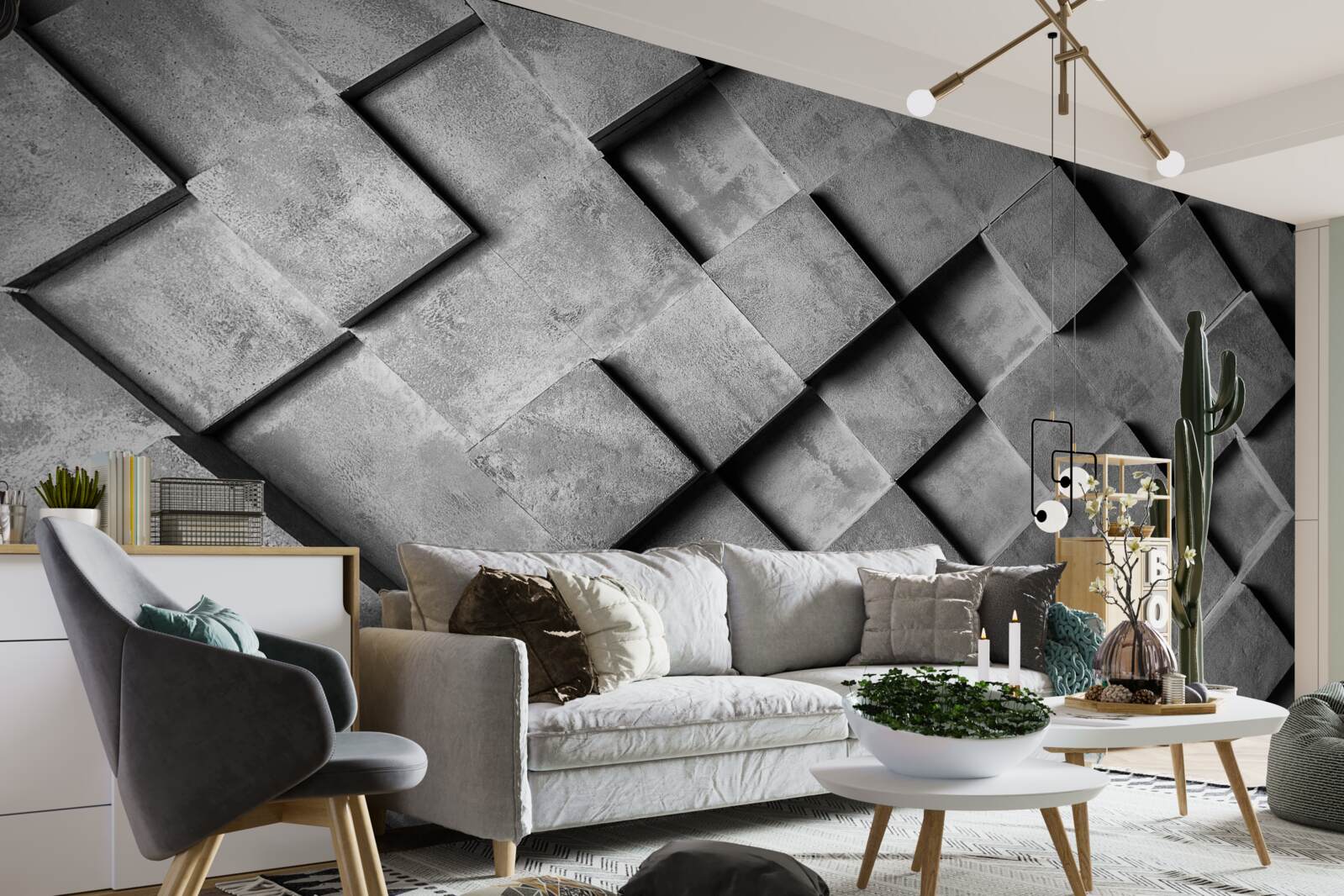 Papier peint rectangles 3D en gris
