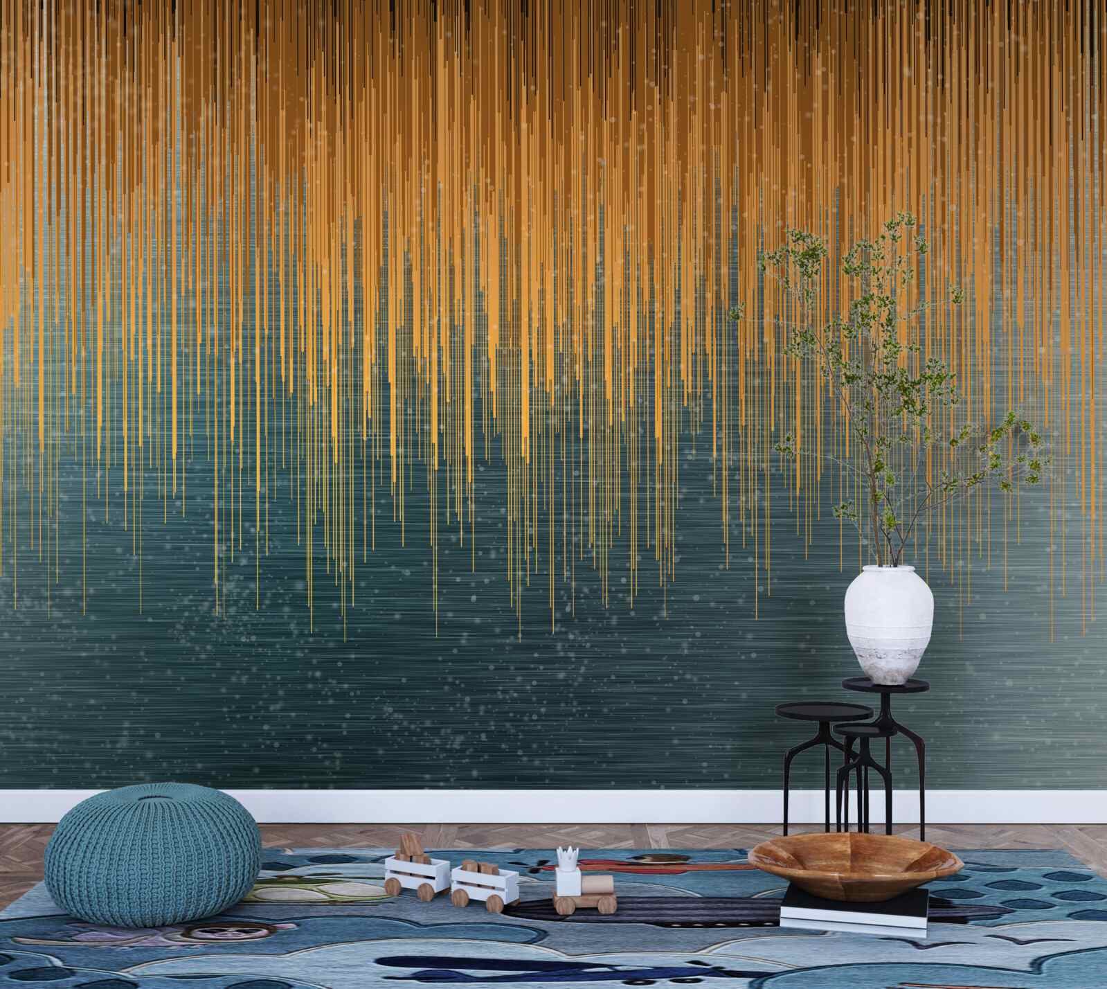 Papier peint branches de saule en robe d'automne au-dessus de la surface de l'eau