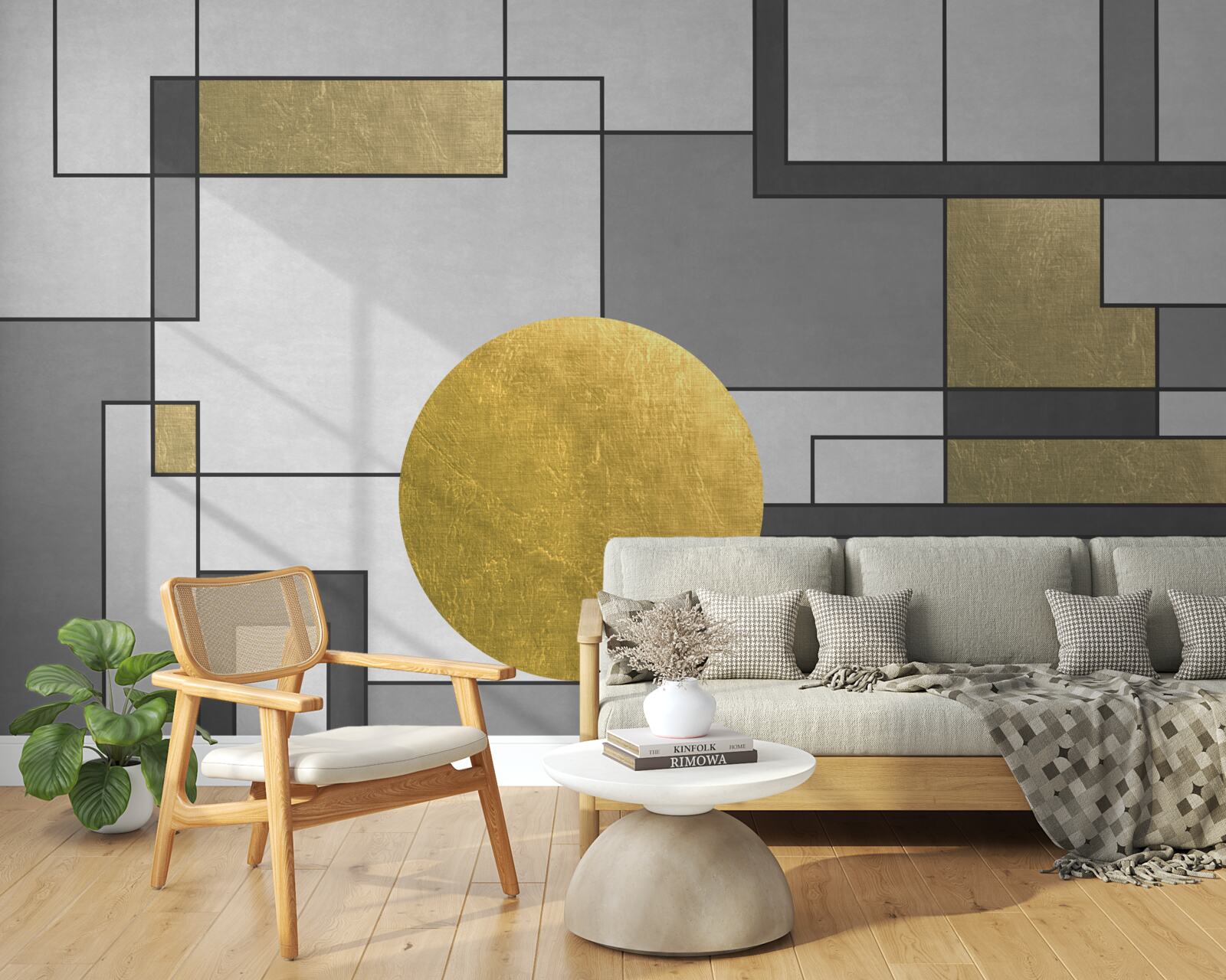 Papier peint globe d'or en place