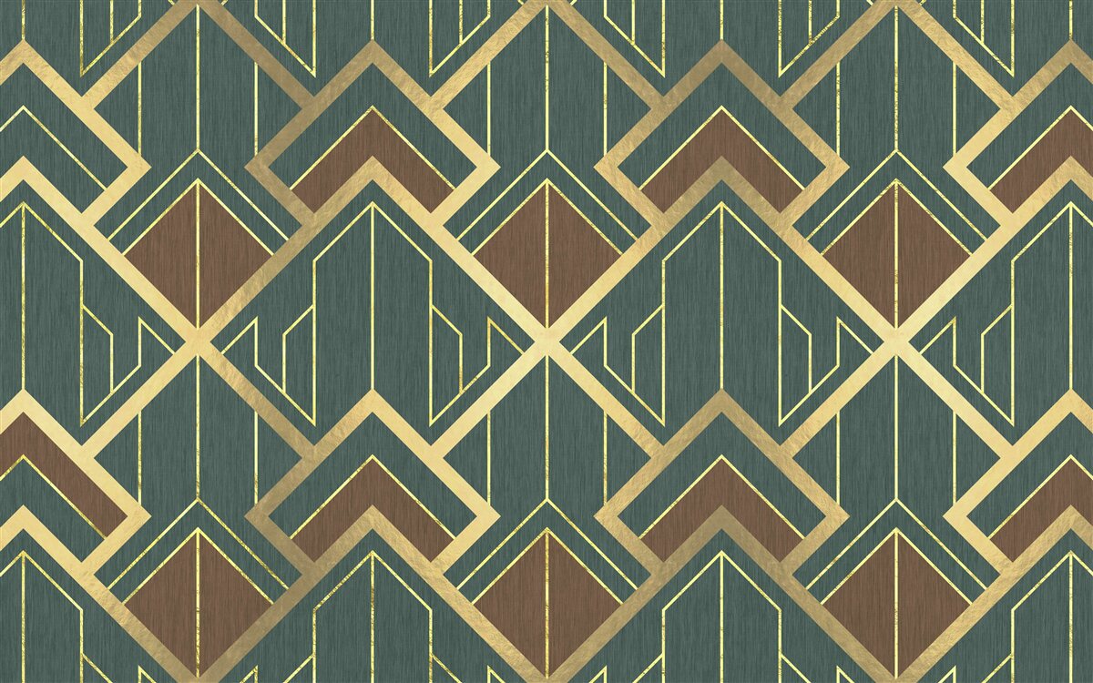 Papier peint un dessin comportant des formes variées et des lignes d'or