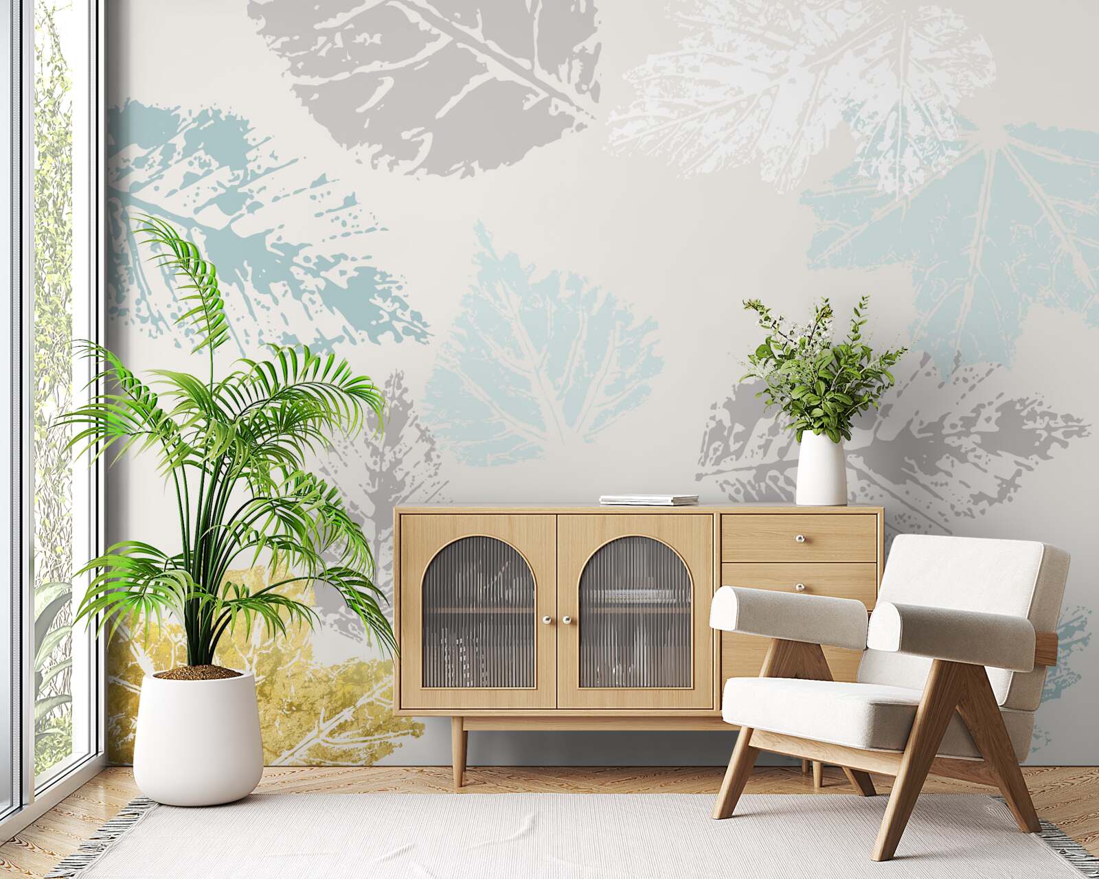 Papier peint les feuilles d'automne laissent leur empreinte sur la peinture