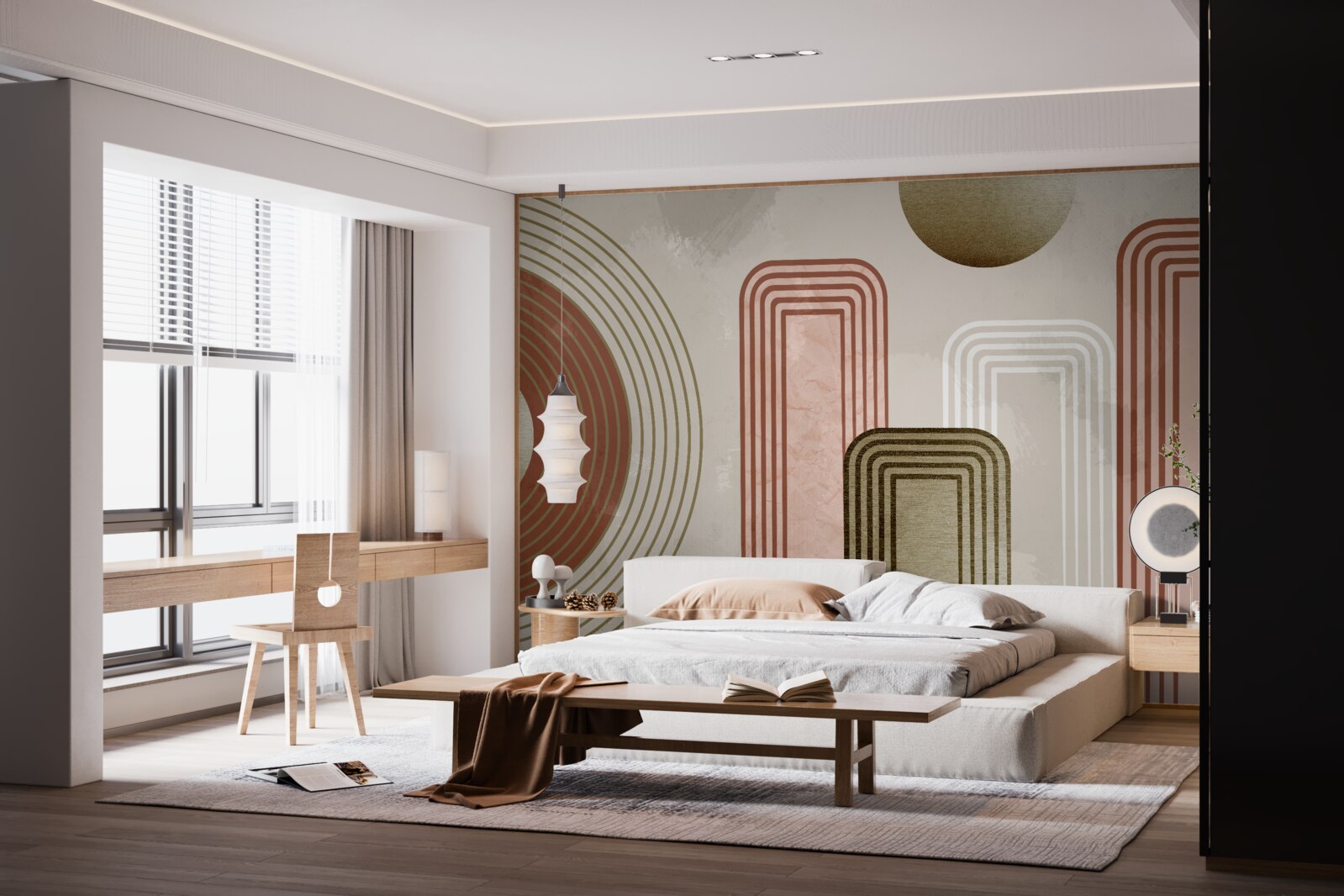 Papier peint courbes douces sur fond gris