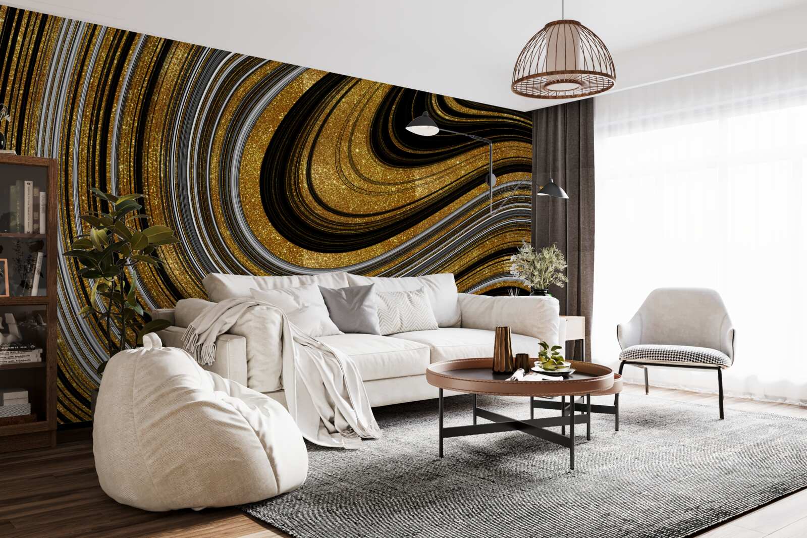 Papier peint vagues d'or en fusion