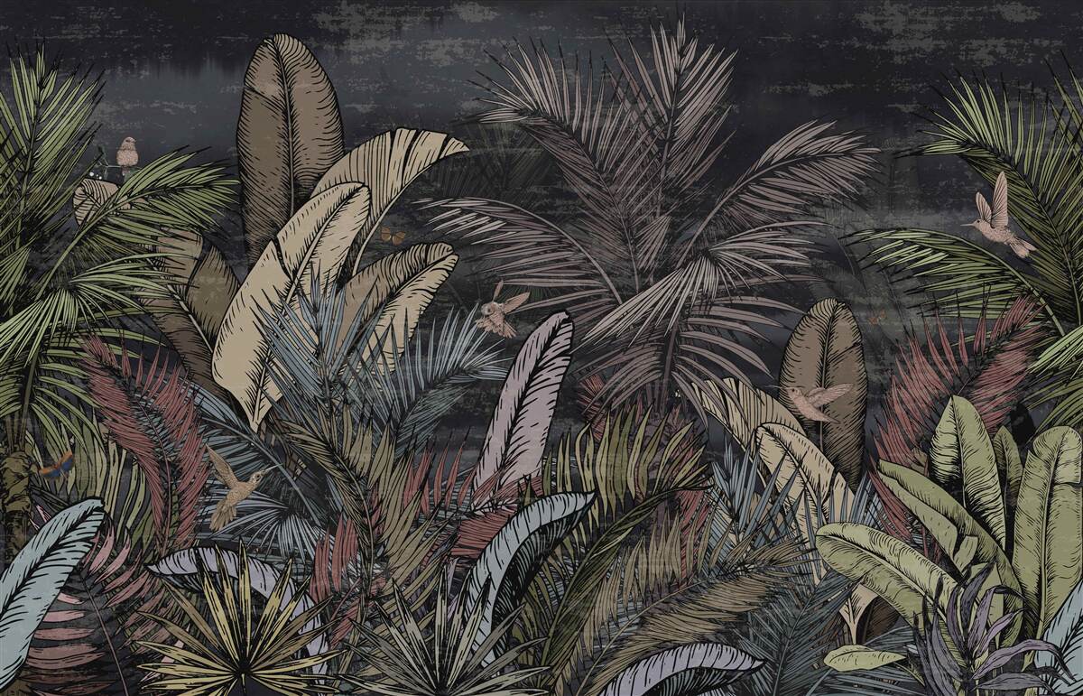 Papier peint à la tombée de la nuit, les plantes tropicales