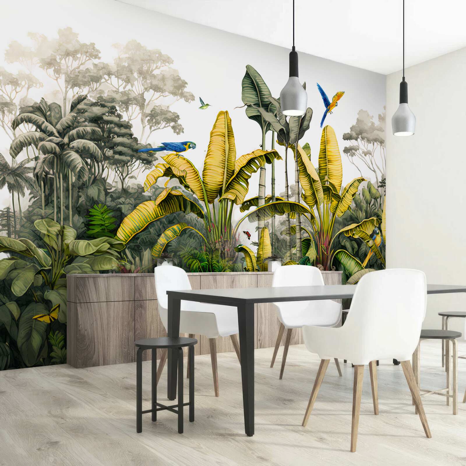 Papier peint grandes branches d'une fougère dorée dans une forêt tropicale