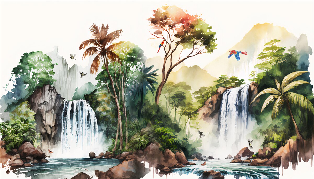 Papier peint il y a des chutes d'eau dans la forêt tropicale