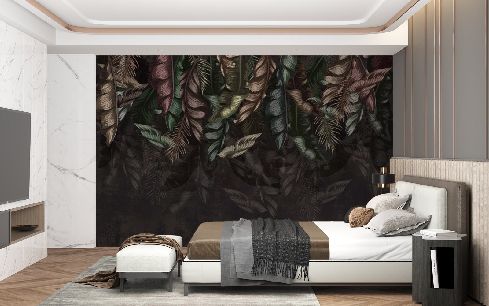 Papier peint végétation tropicale sombre