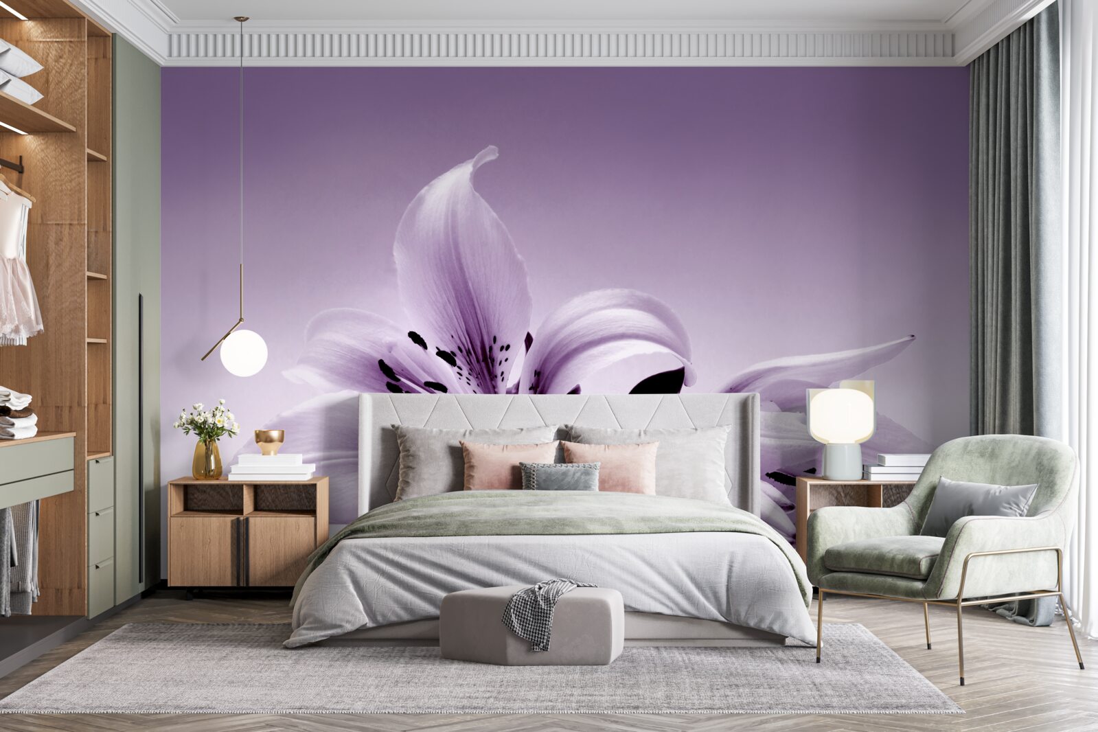 Papier peint lys isolé subtilement violet