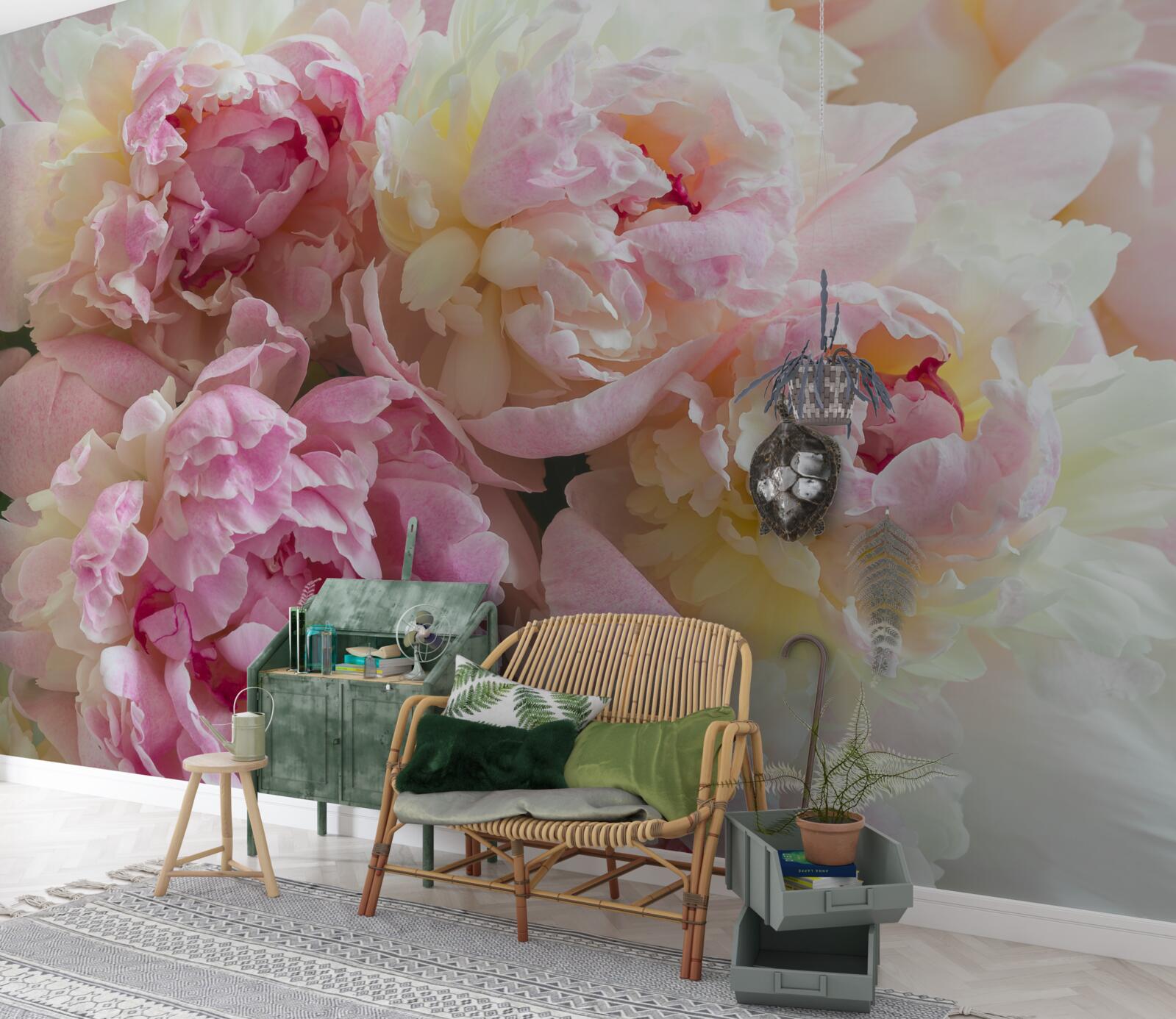 Papier peint pivoines délicates dans les tons roses