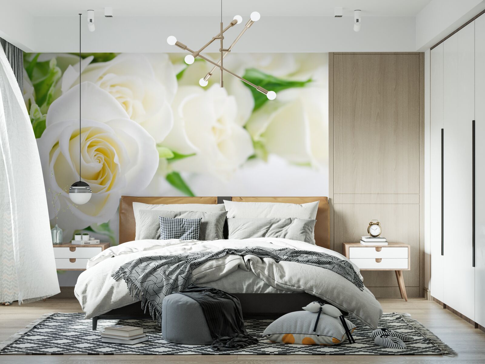 Papier peint rose blanche sur fond blanc neige