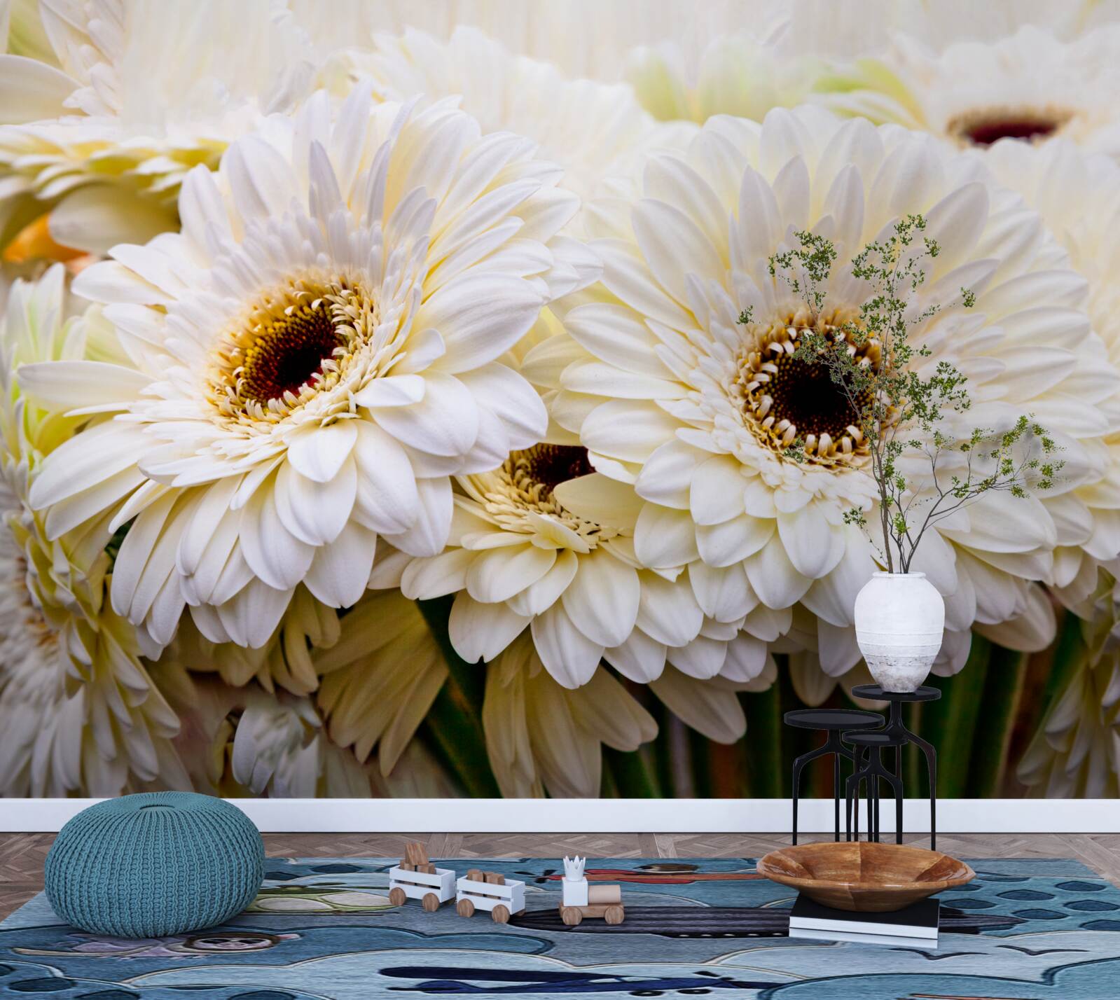 Papier peint collection de gerberas blancs comme neige