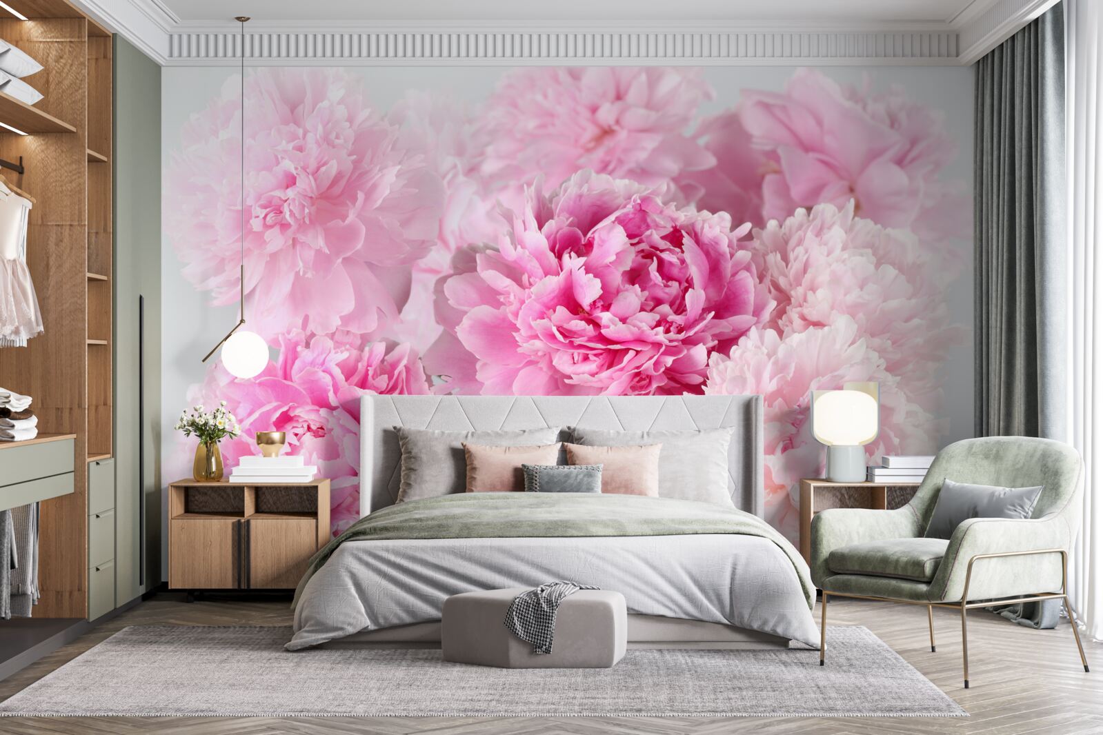 Papier peint belles pivoines dans les tons roses