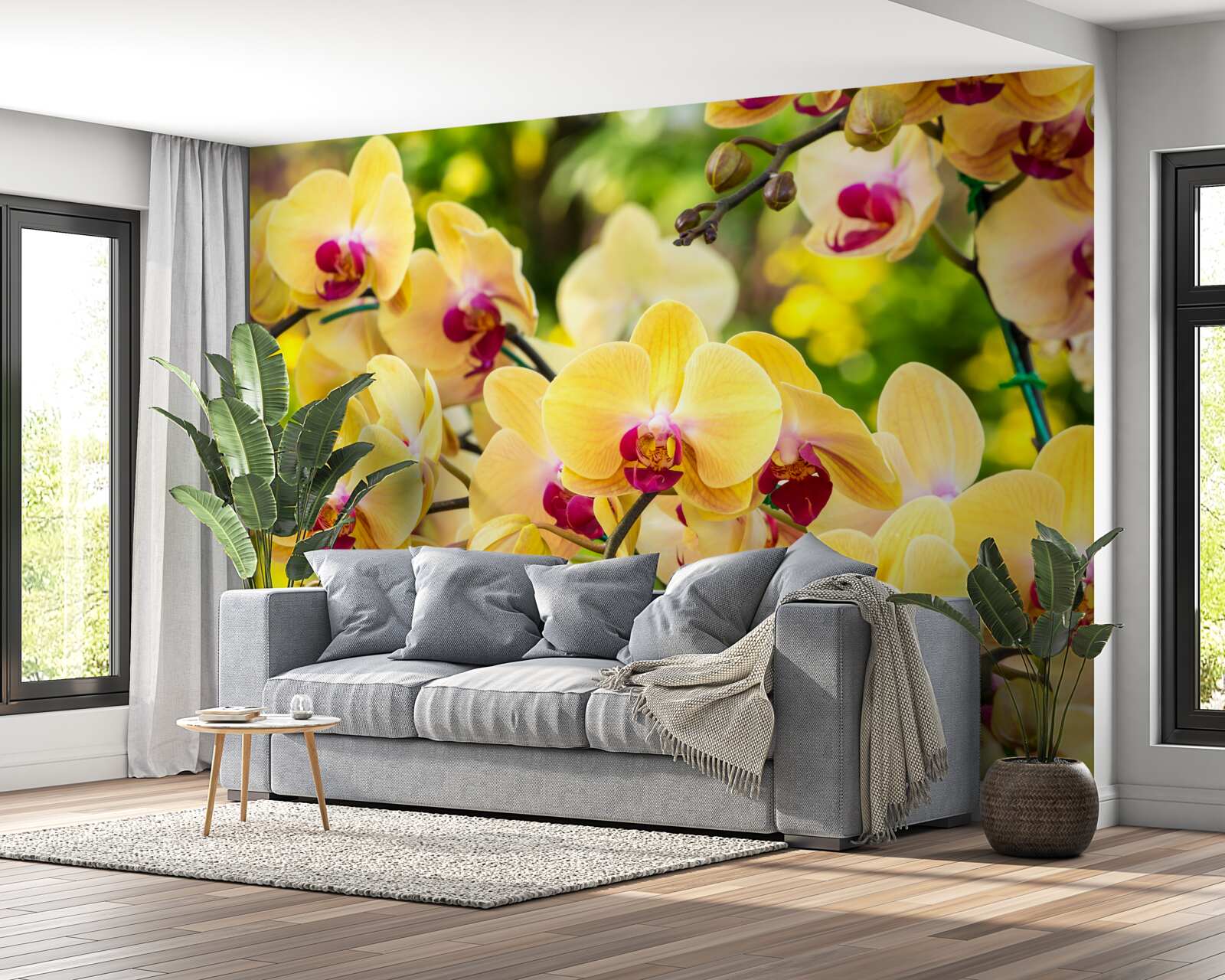 Papier peint Orchidées jaunes dans le jardin d'été