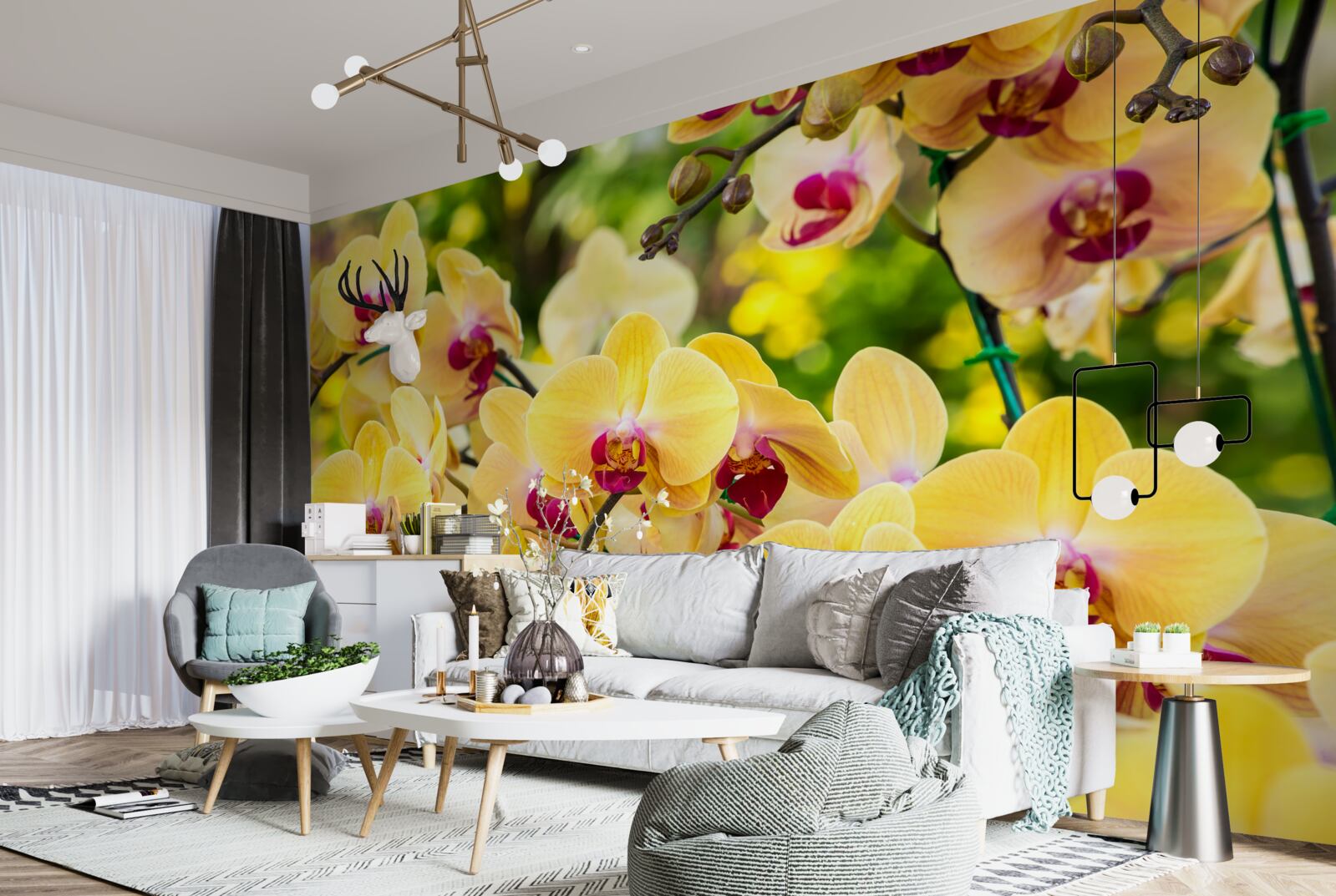 Papier peint Orchidées jaunes dans le jardin d'été