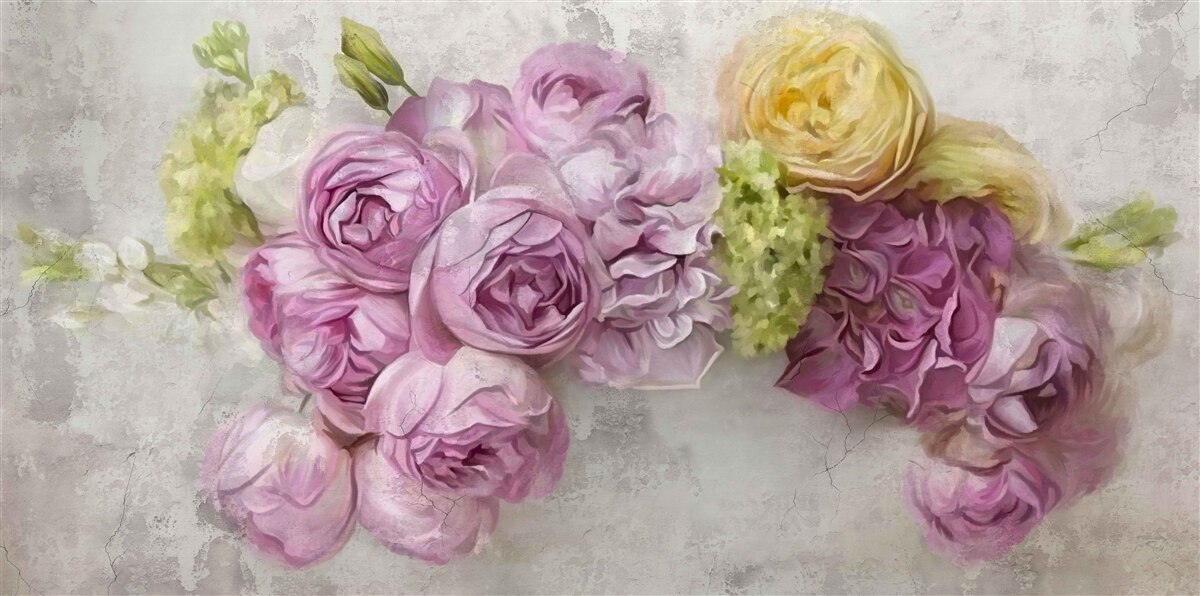 Papier peint composition avec des pivoines violettes
