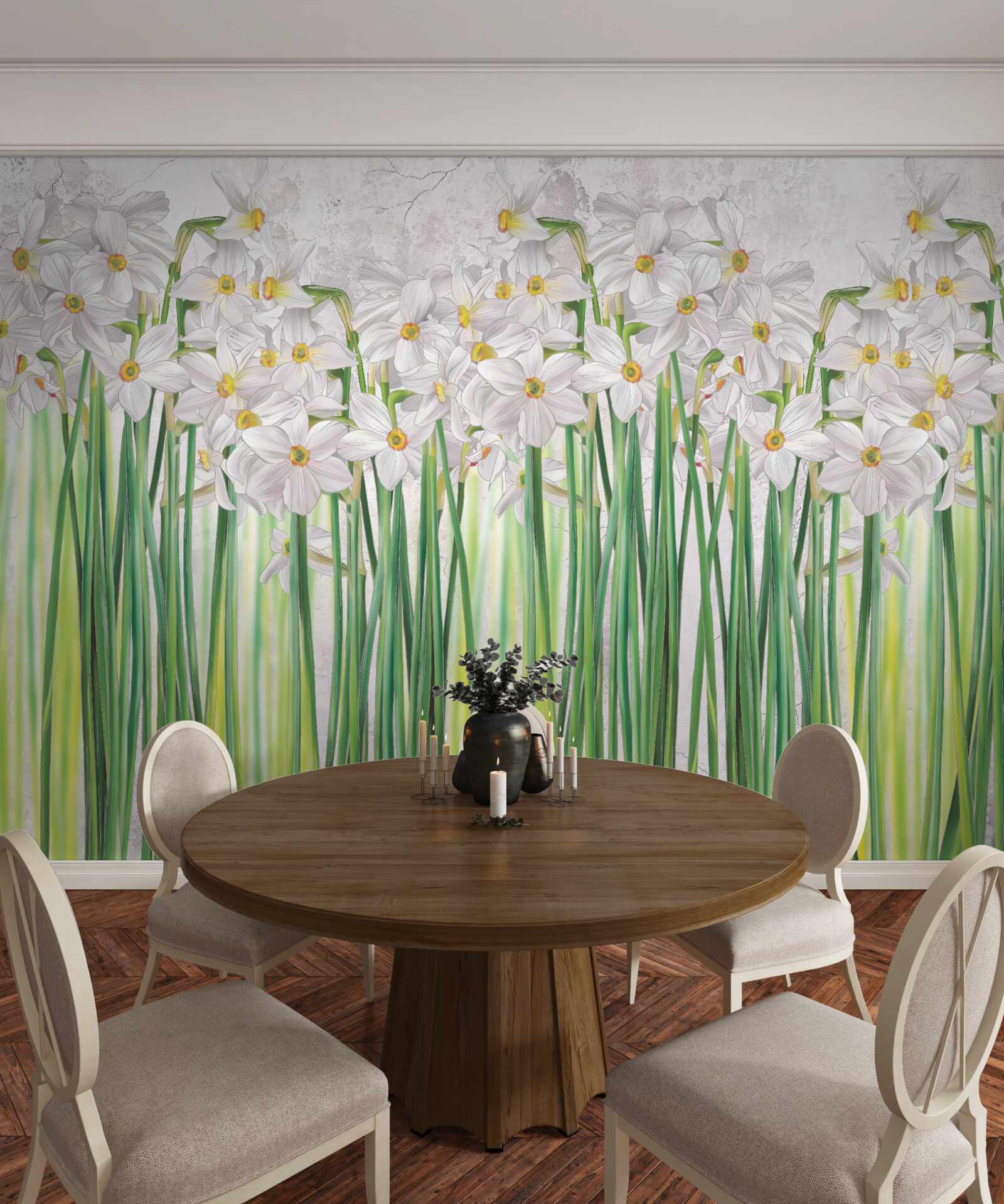 Papier peint jonquilles blanches à longues pattes