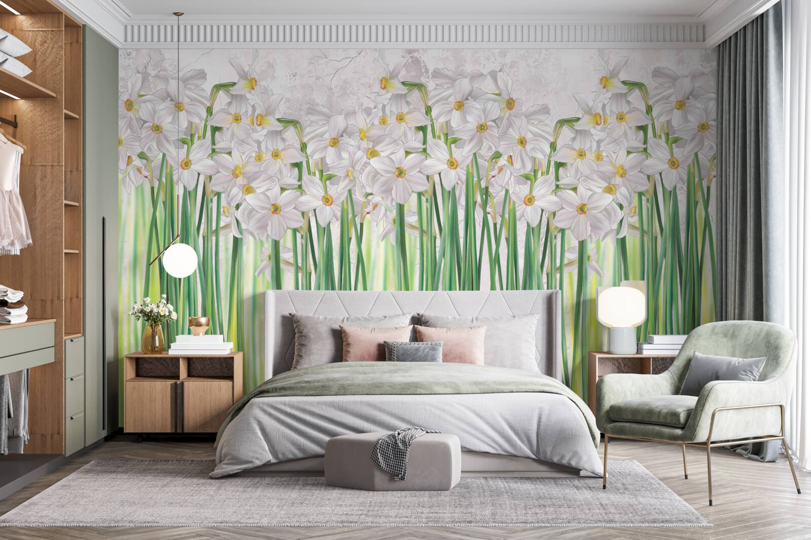 Papier peint jonquilles blanches à longues pattes