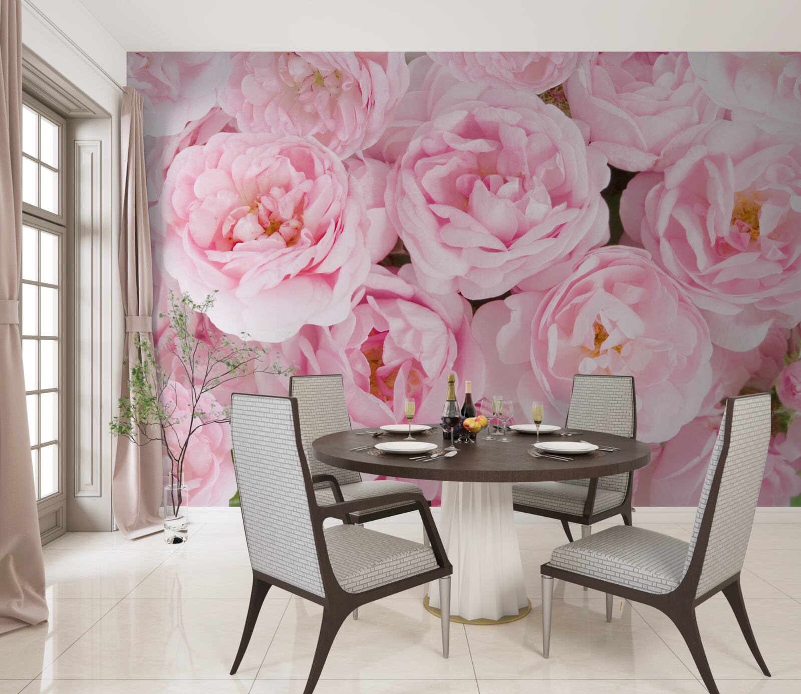 Papier peint rose thé avec une teinte rose délicate