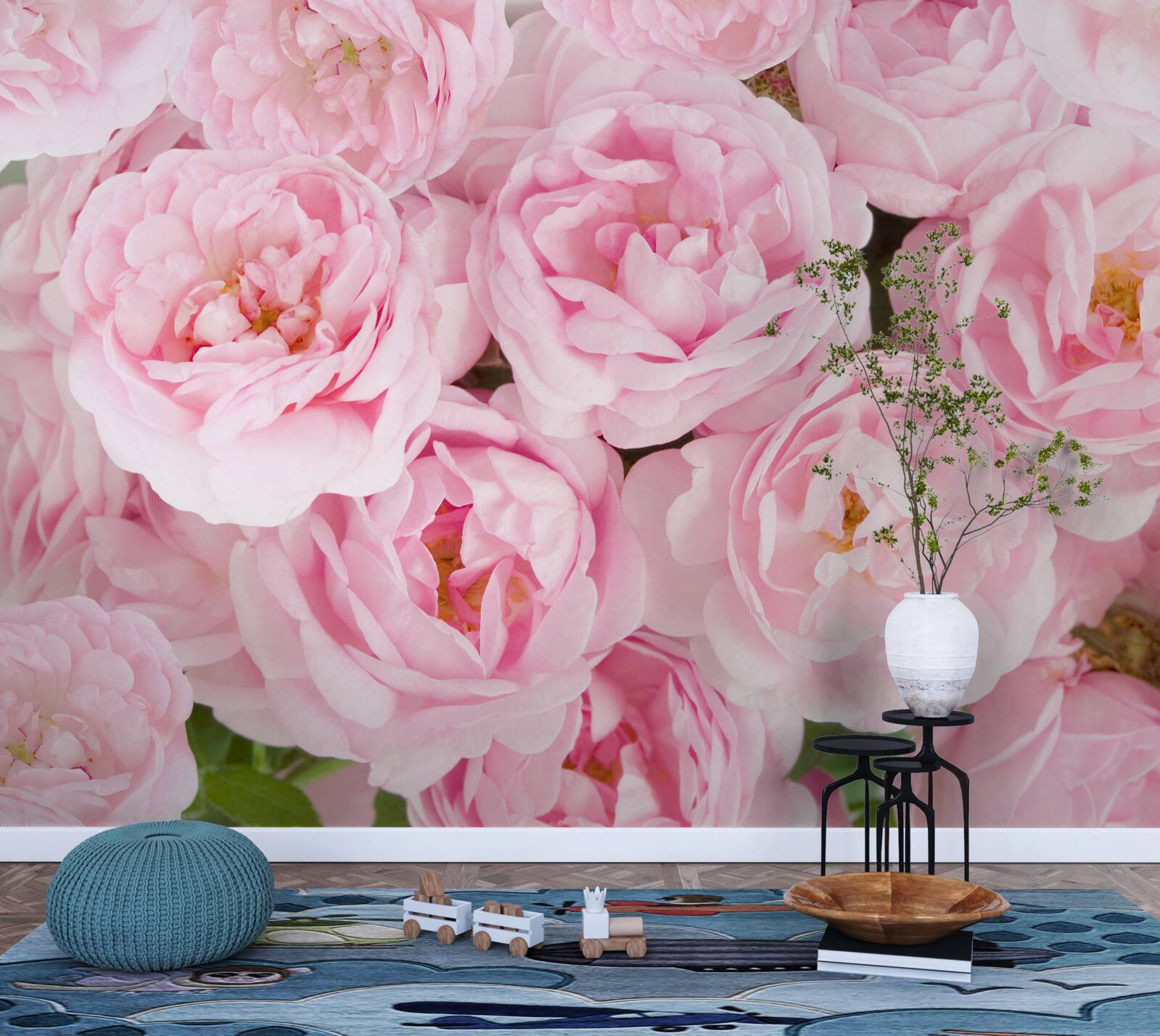 Papier peint rose thé avec une teinte rose délicate