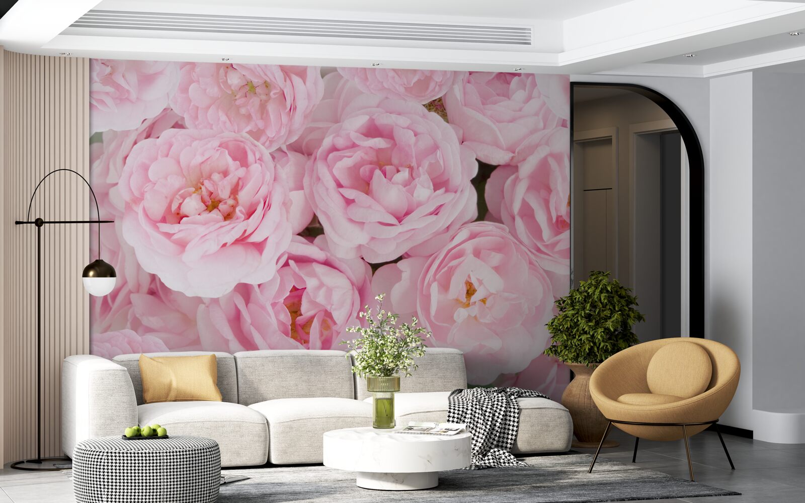 Papier peint rose thé avec une teinte rose délicate