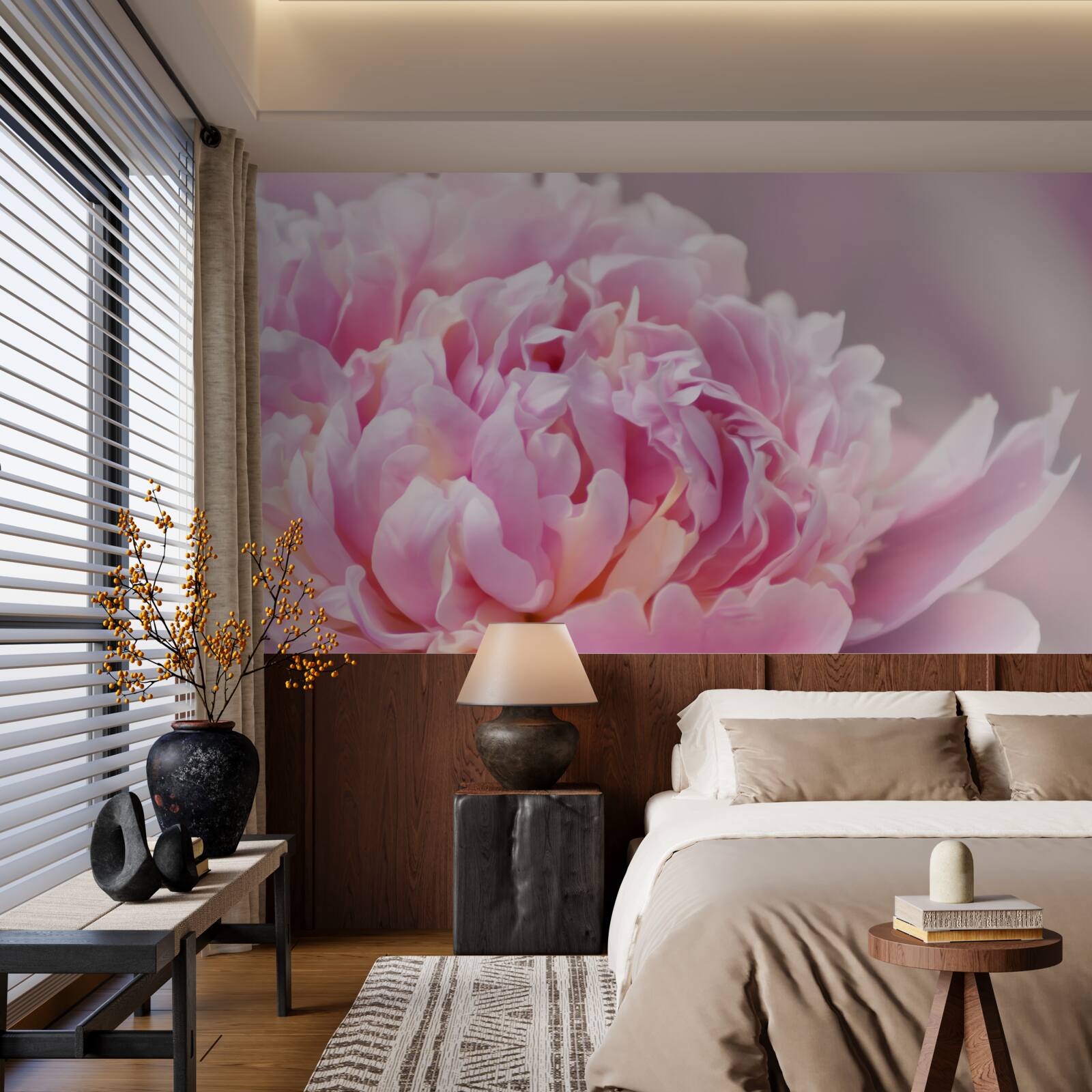 Papier peint gros plan d'une pivoine laiteuse en fleur