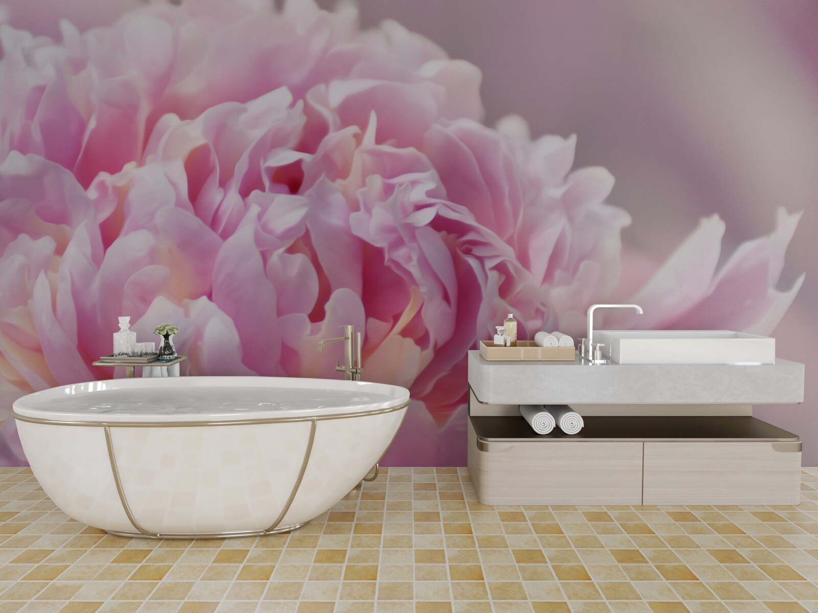 Papier peint gros plan d'une pivoine laiteuse en fleur