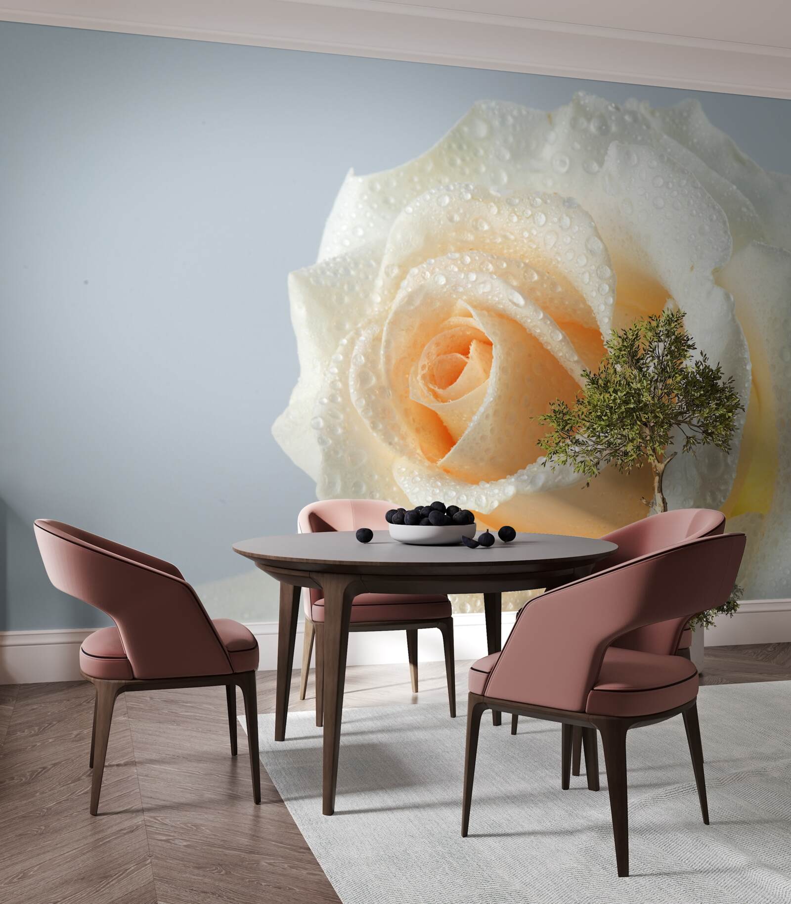 Papier peint la rose est humide et crémeuse