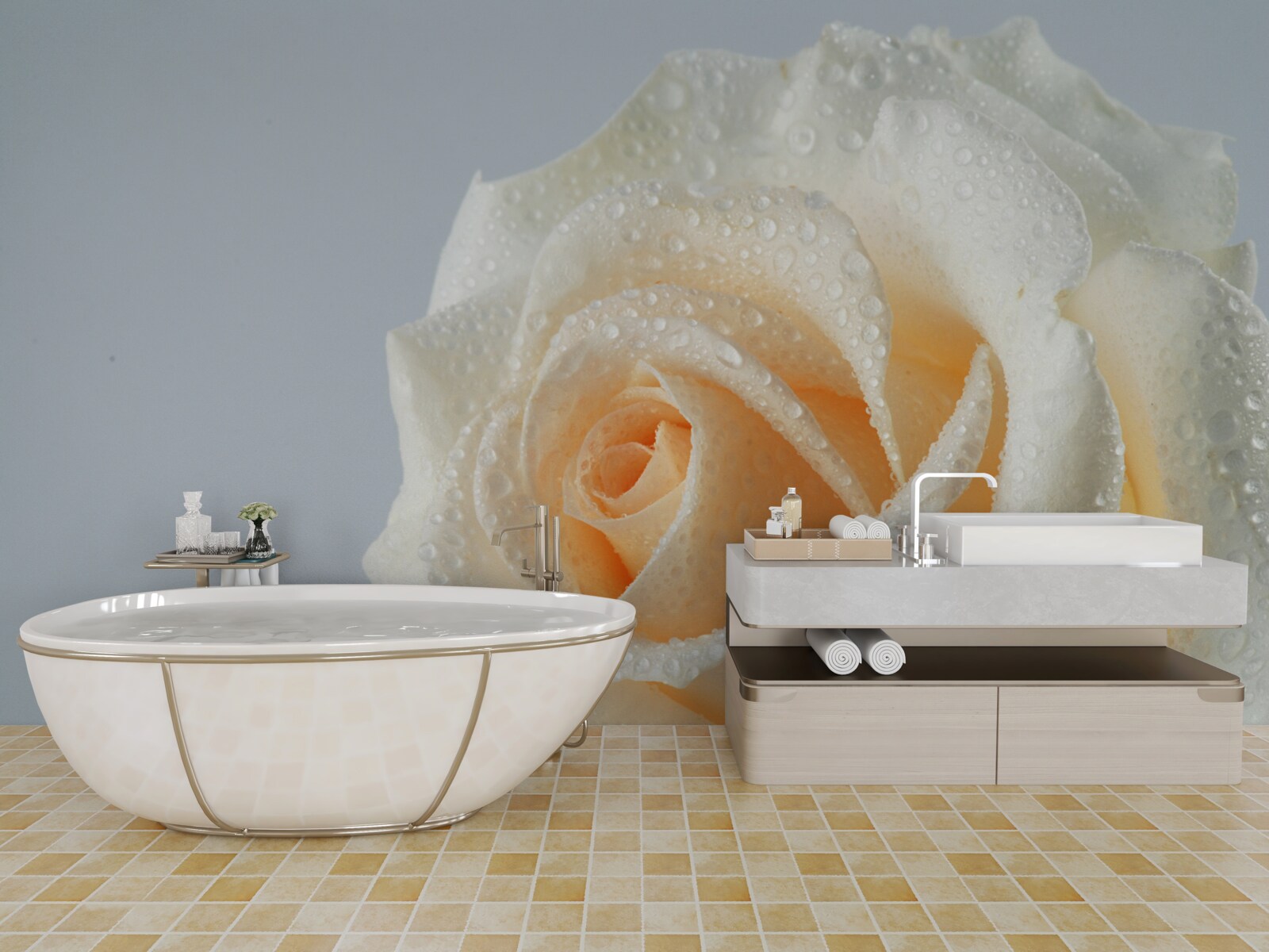 Papier peint la rose est humide et crémeuse