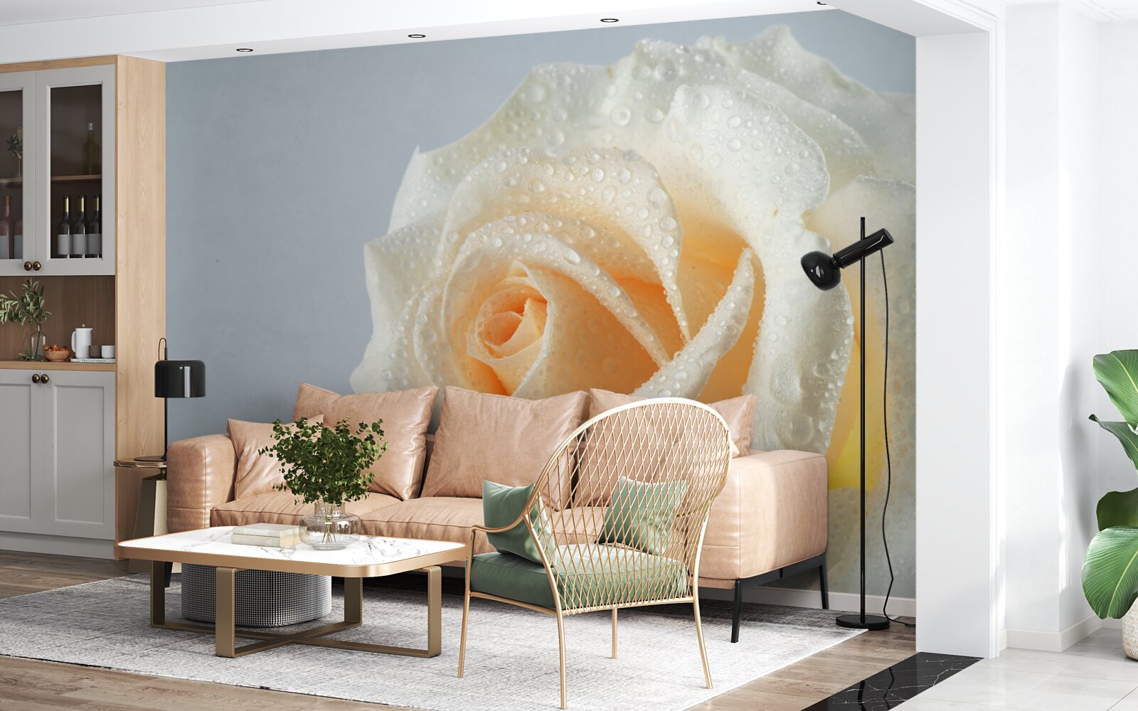 Papier peint la rose est humide et crémeuse