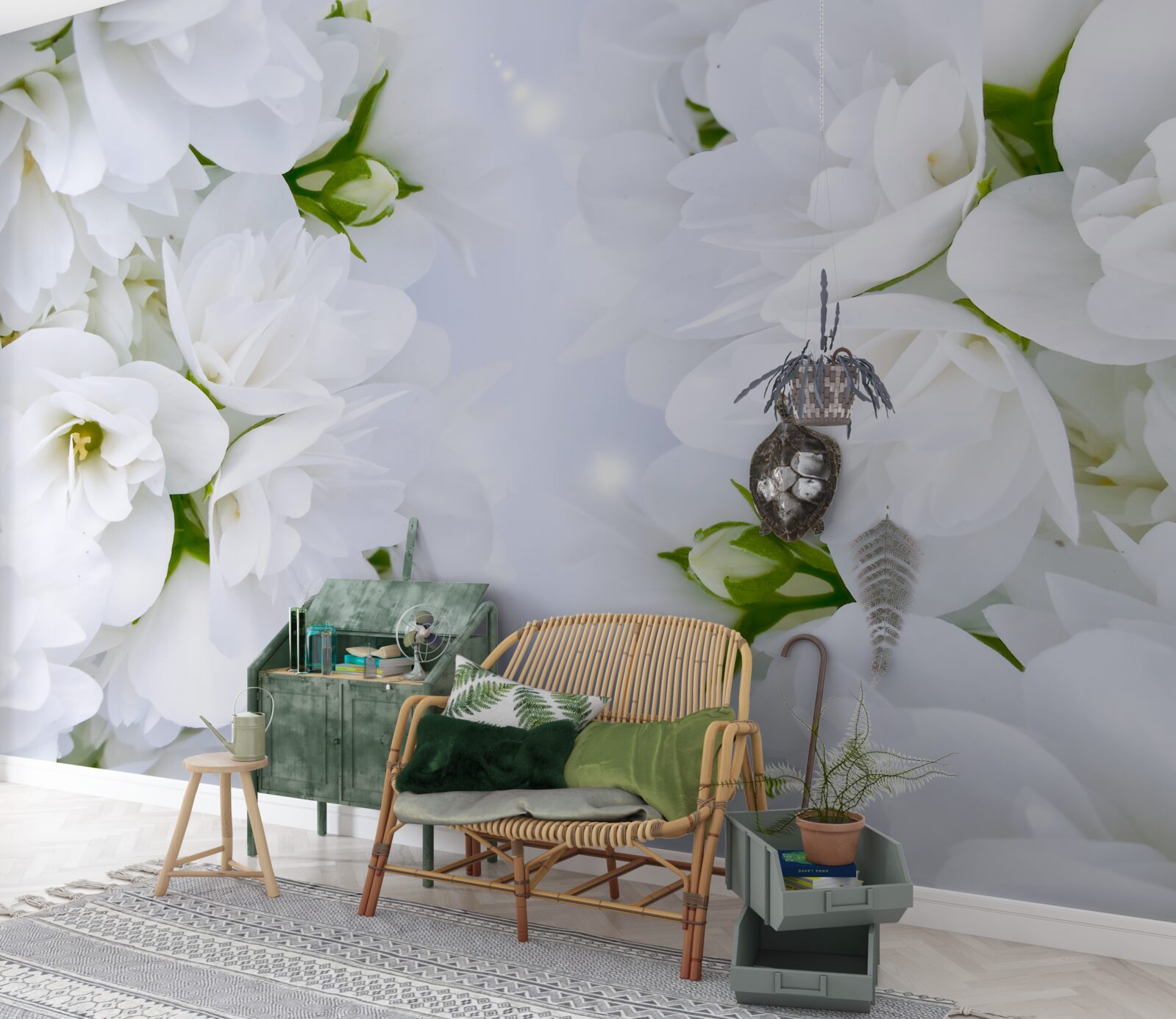 Papier peint des fleurs douces, blanches comme la neige