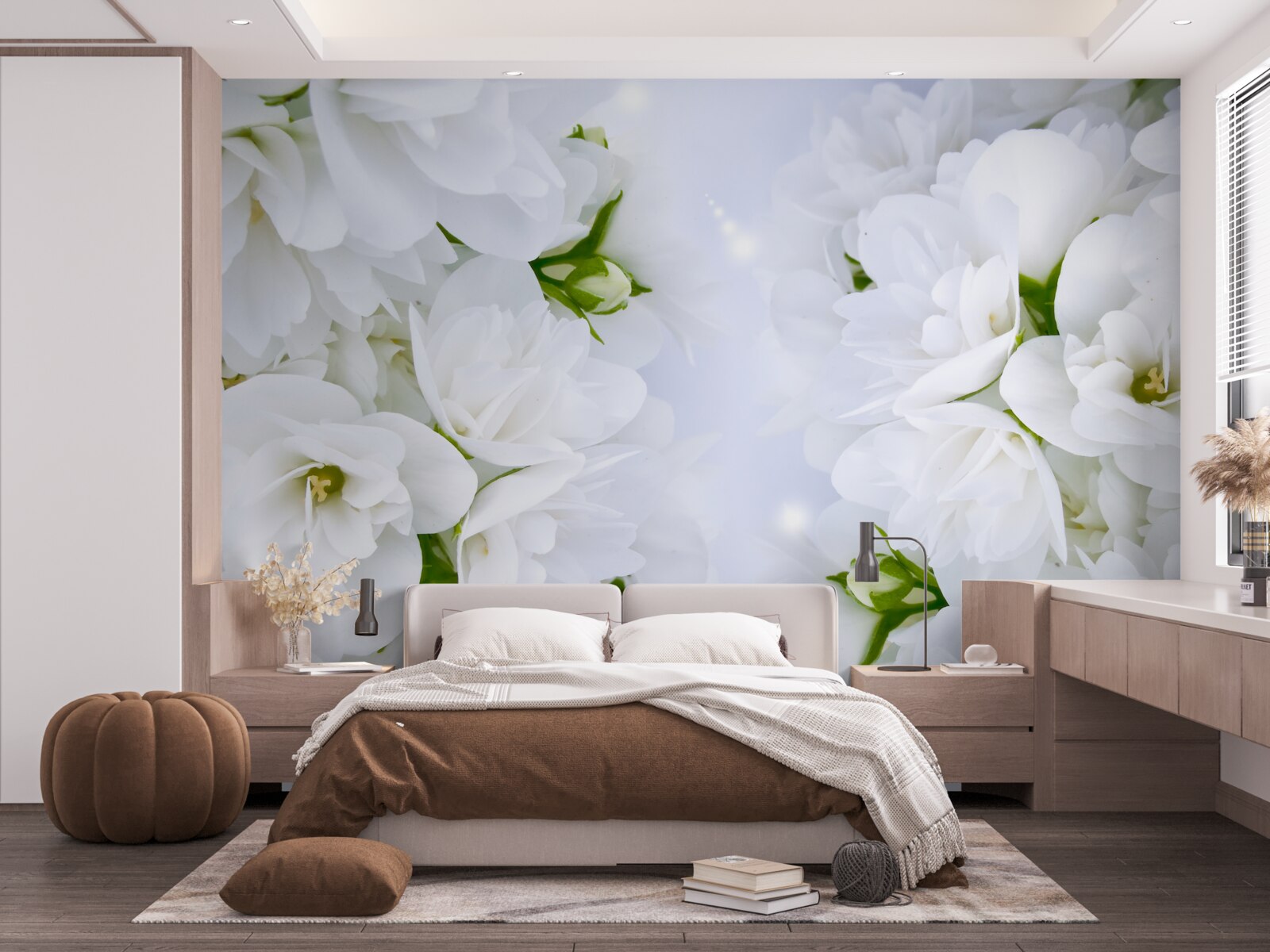 Papier peint des fleurs douces, blanches comme la neige
