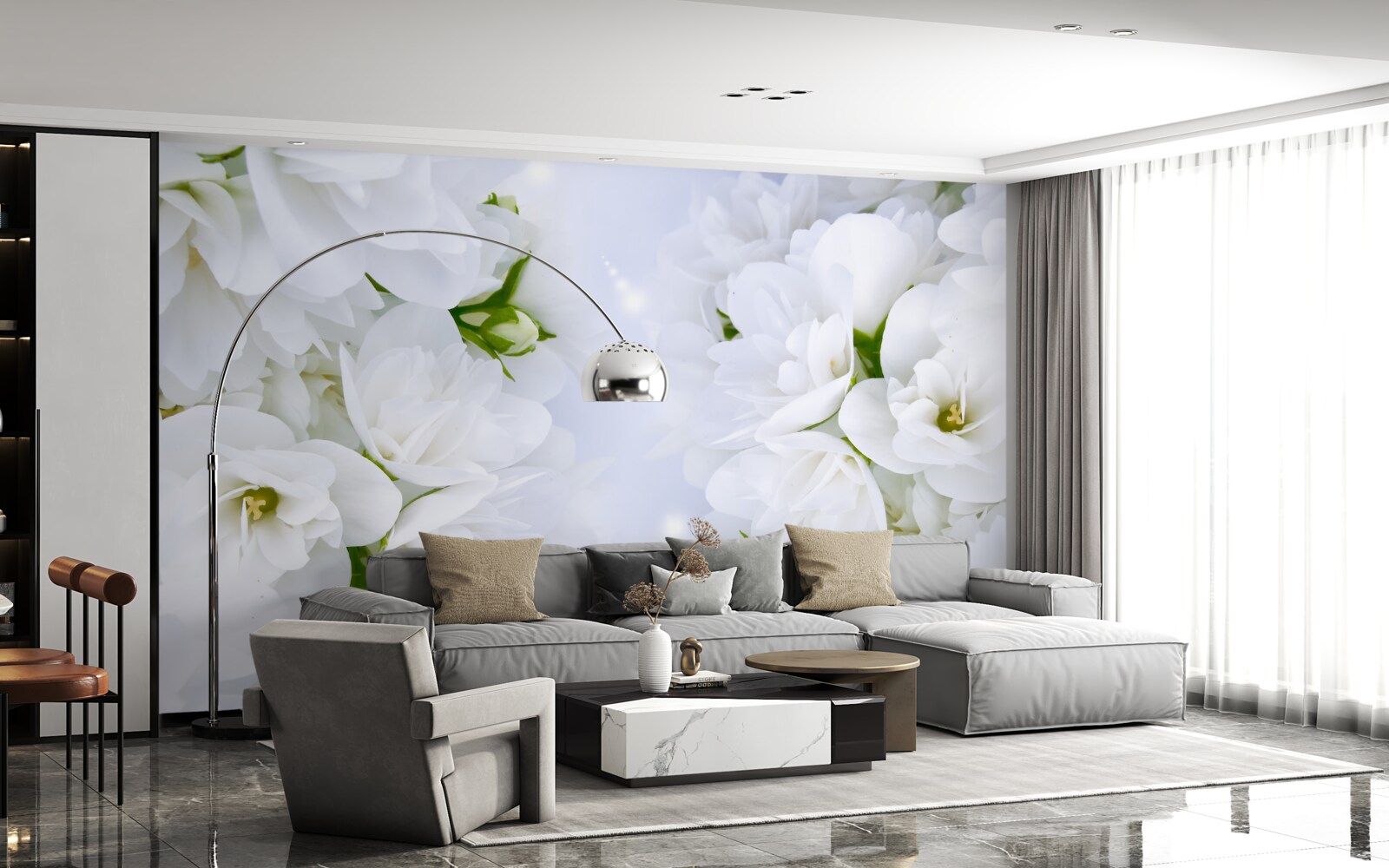 Papier peint des fleurs douces, blanches comme la neige