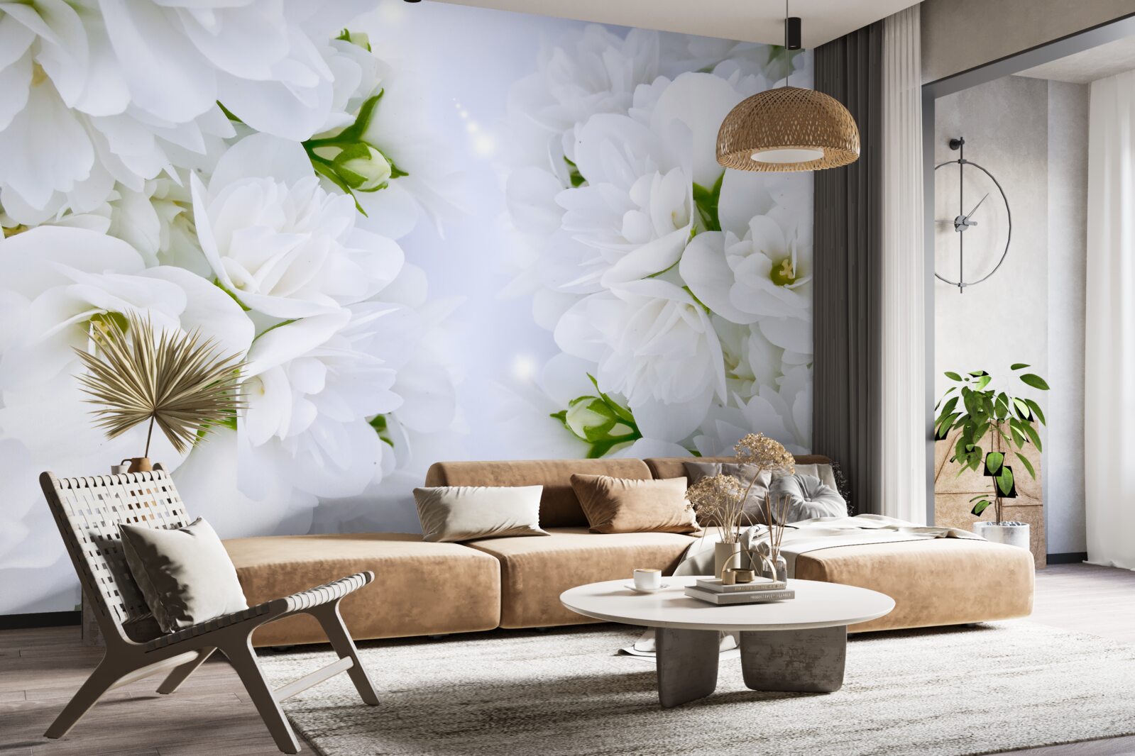 Papier peint des fleurs douces, blanches comme la neige