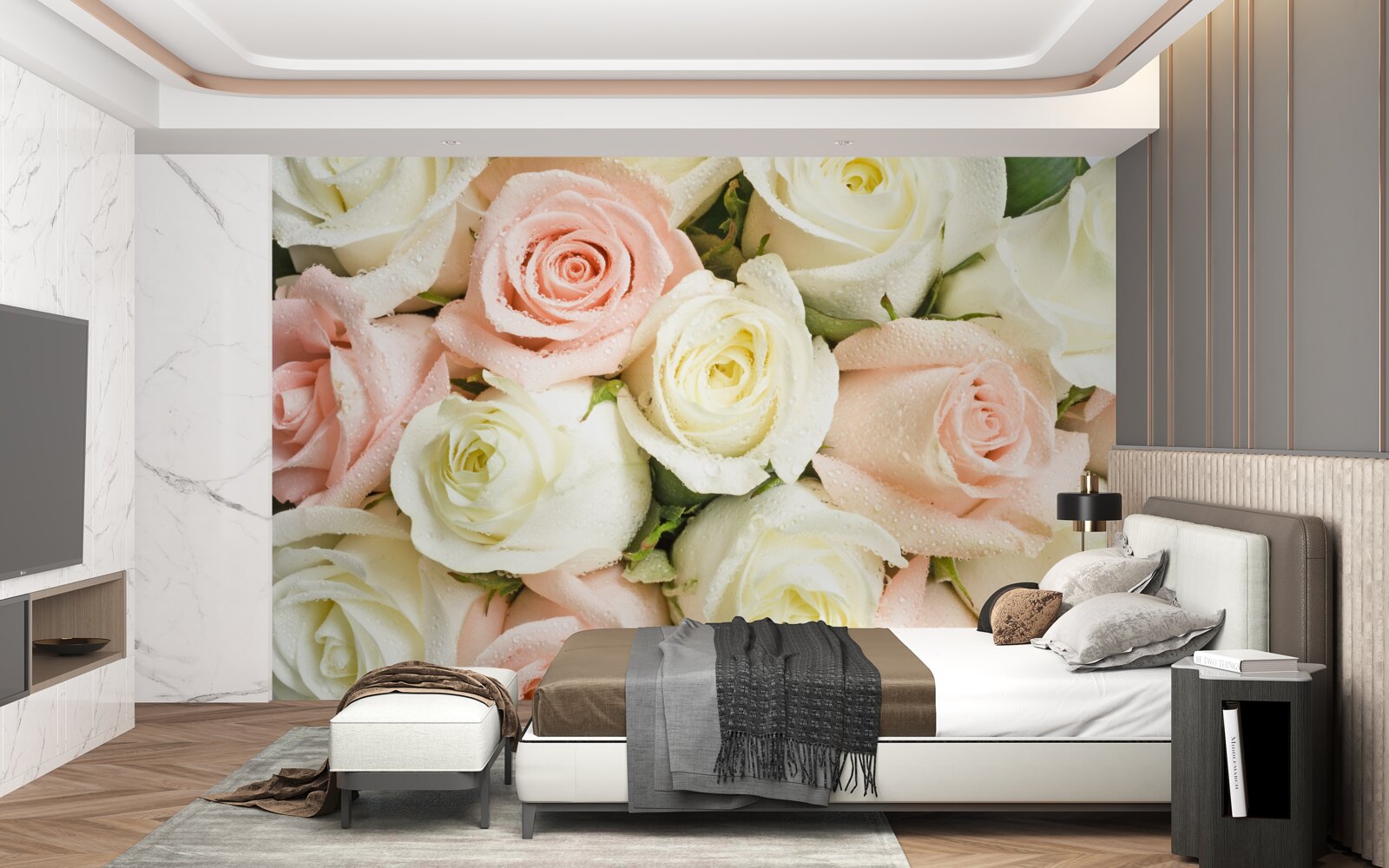 Papier peint les boutons minces et légers de la rose de la mariée