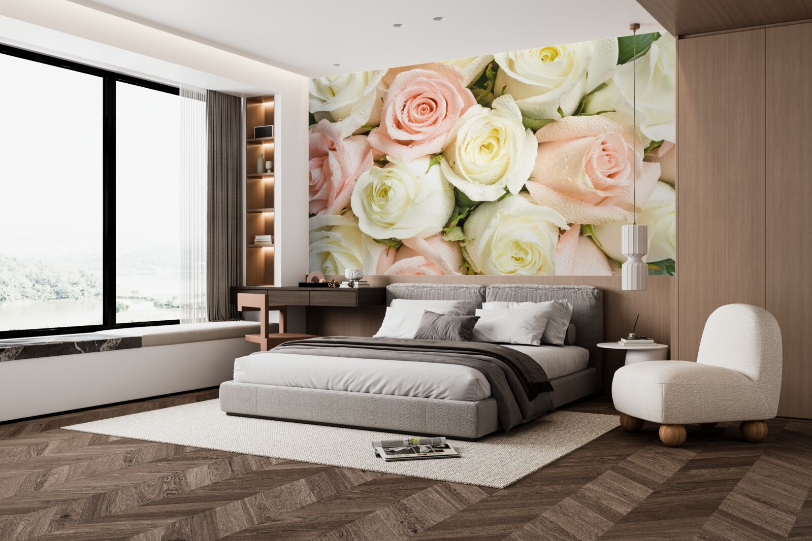 Papier peint les boutons minces et légers de la rose de la mariée