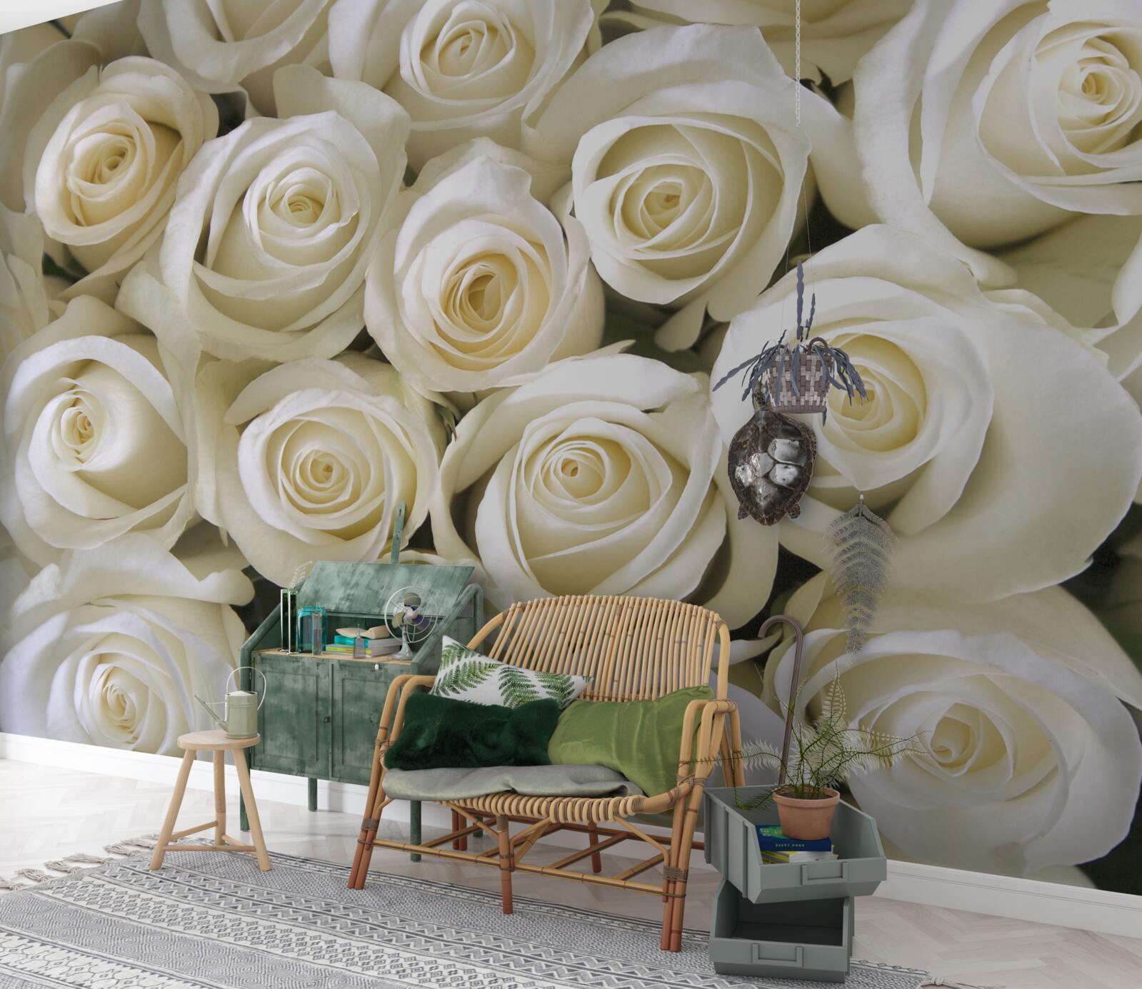 Papier peint boutons de rose blanche
