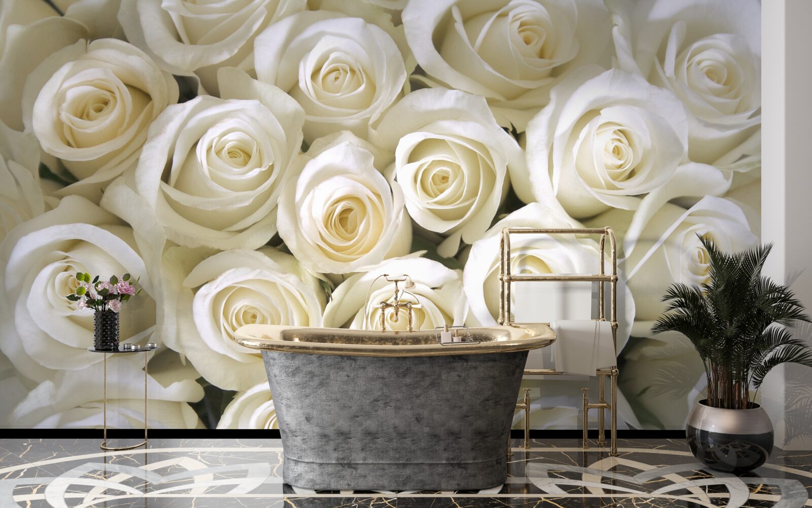 Papier peint boutons de rose blanche