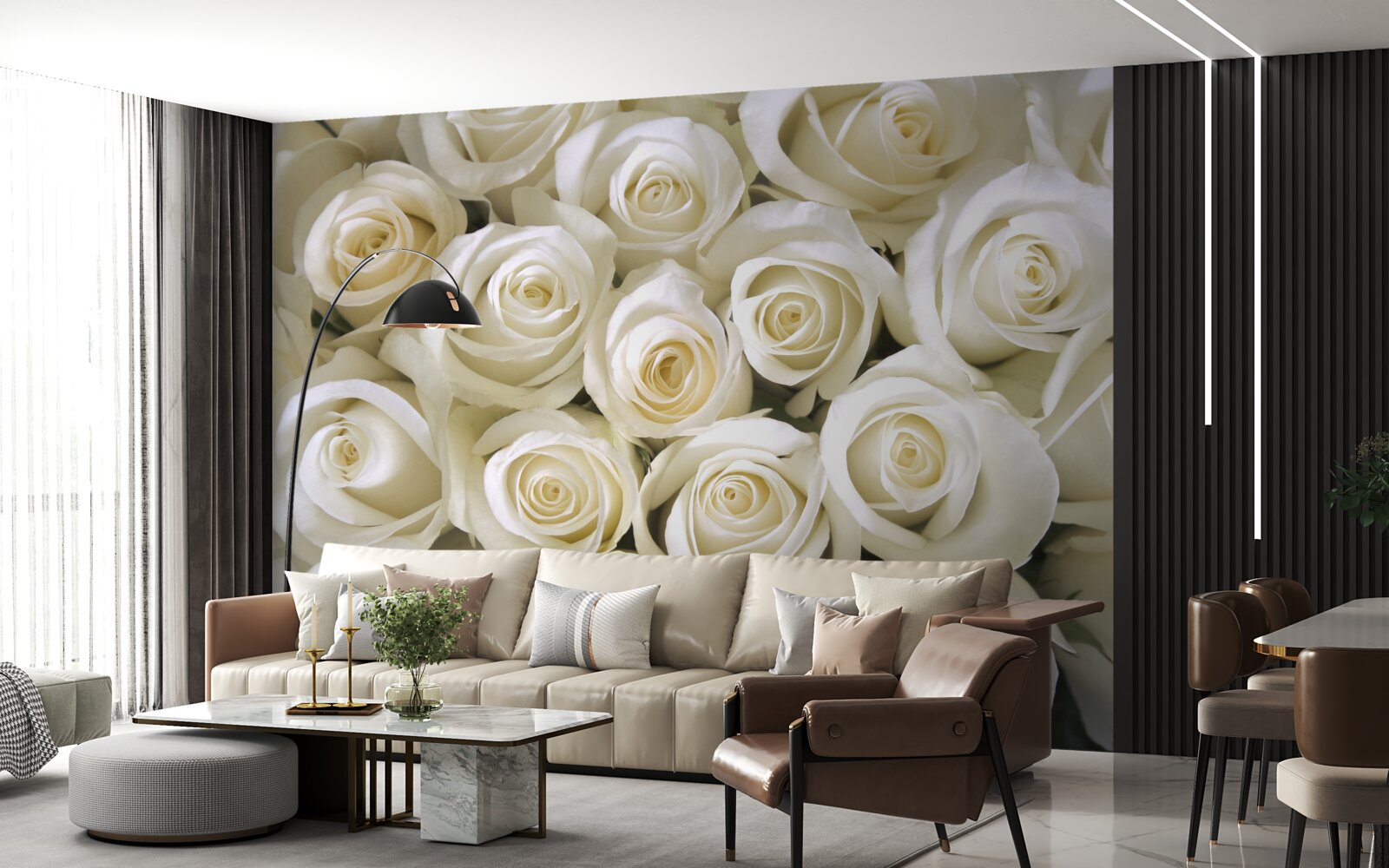 Papier peint boutons de rose blanche