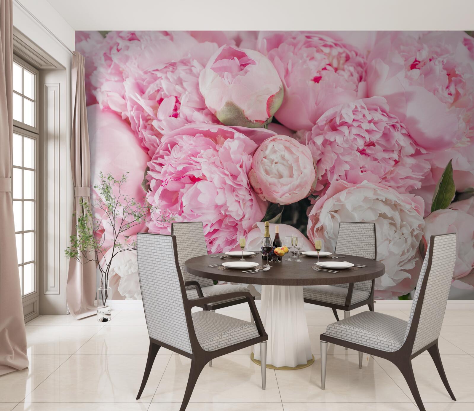 Papier peint belles pivoines roses